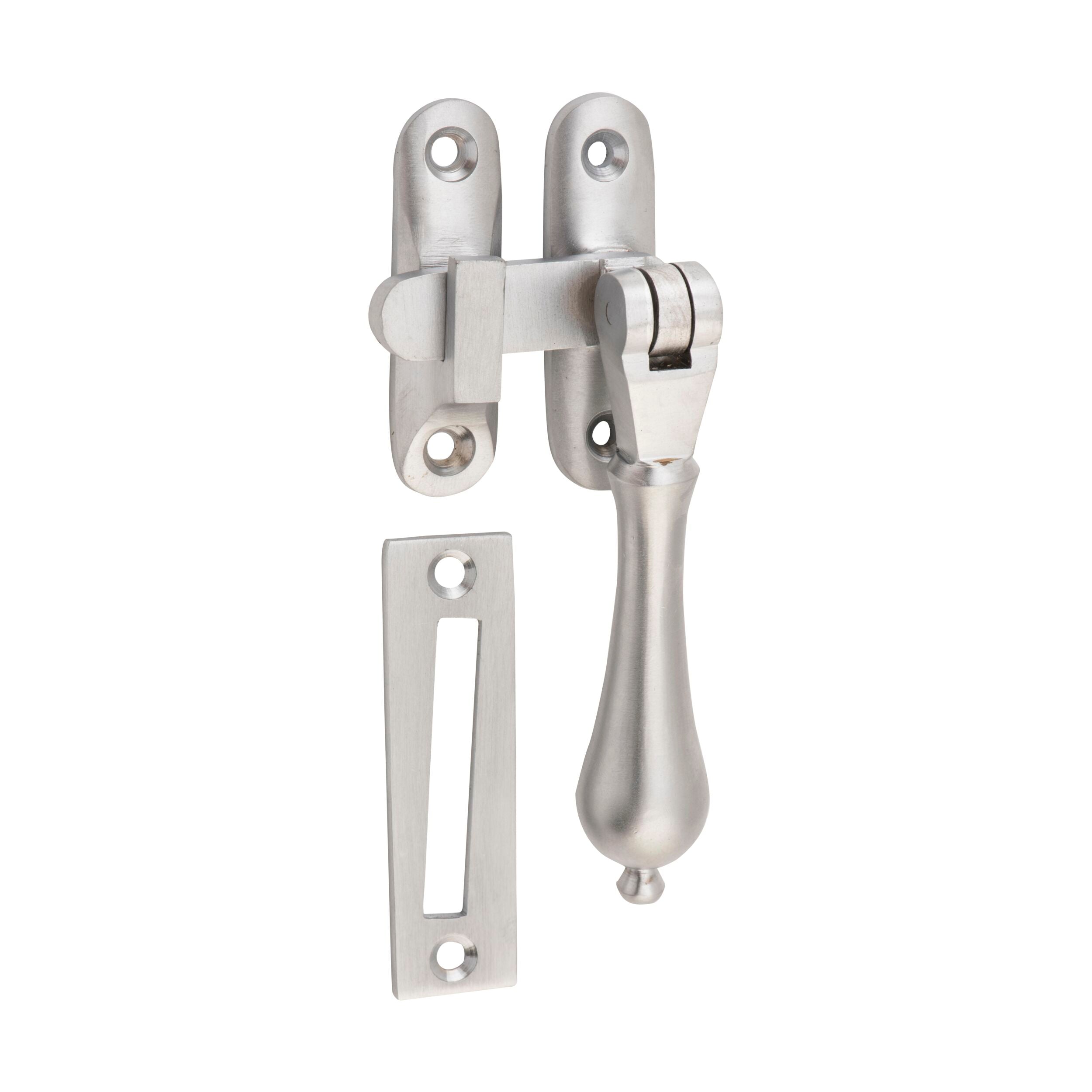 1752 Casement Window Fastener Teardrop Long Throw Satin Chrome Finish 50x30mm Drop 95mm - Secure Your Windows for Home & Garden Use