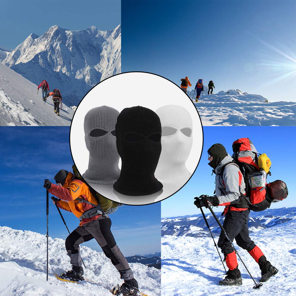 3 Hole Knitted Full Face Cover Mask - Winter Balaclava for Skiing & Snow Sports - Warm Neck Warmer & Beanie Hat for Outdoor Activities (Hiking, Running, Cycling)