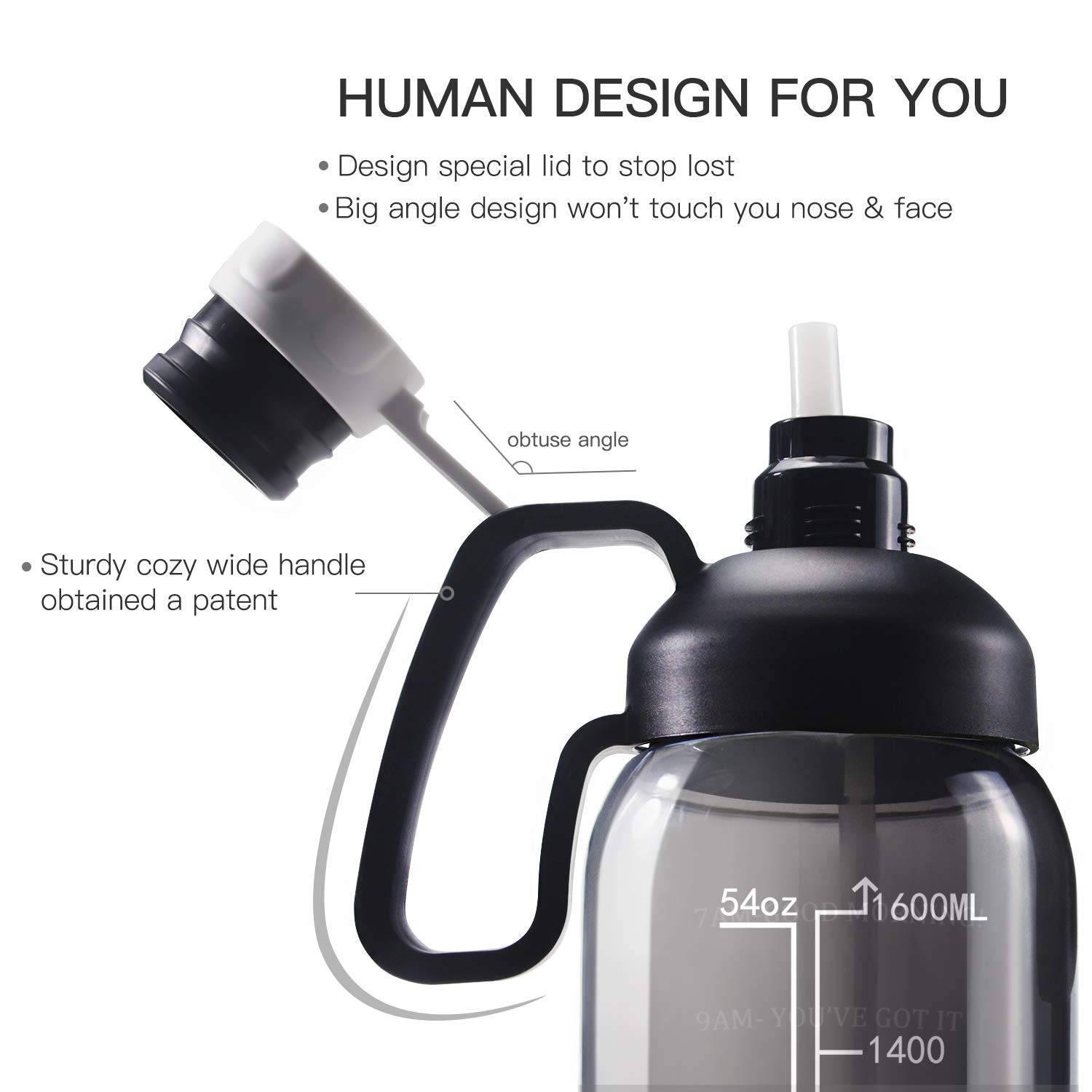 64oz Motivational Water Bottle with Straw & Handle - BPA Free 2L for Gym, Office & Outdoor