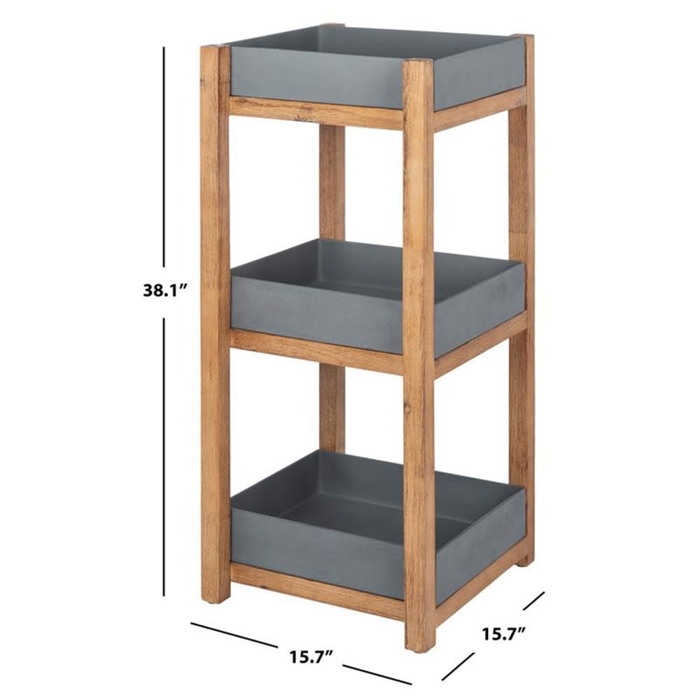 SAFAVIEH Outdoor Collection Artria 3-Tier Shelf - Natural Grey Rattan Storage Organizer for Patio, Garden & Balcony Decor