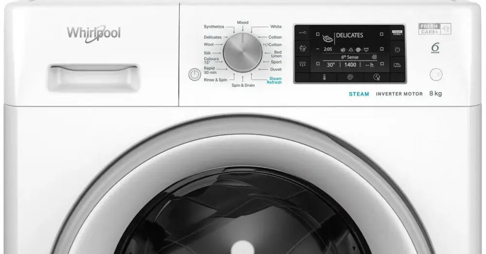 Whirlpool FDLR80250 FreshCare+ 8kg Front Load Washing Machine - Energy Efficient, Large Capacity, Quiet Operation for Home & Laundry Room