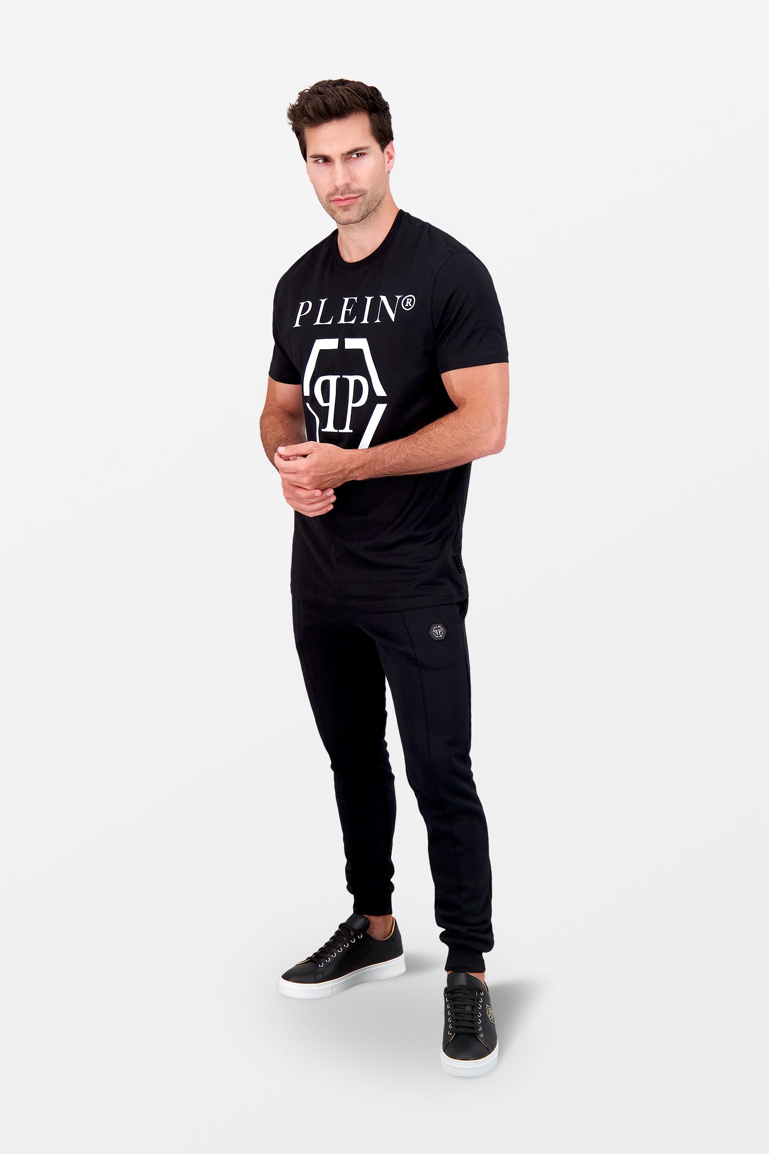 Philipp Plein Black Round Neck Short Sleeve Hexagon Print T-Shirt for Men - Casual Streetwear & Everyday Fashion