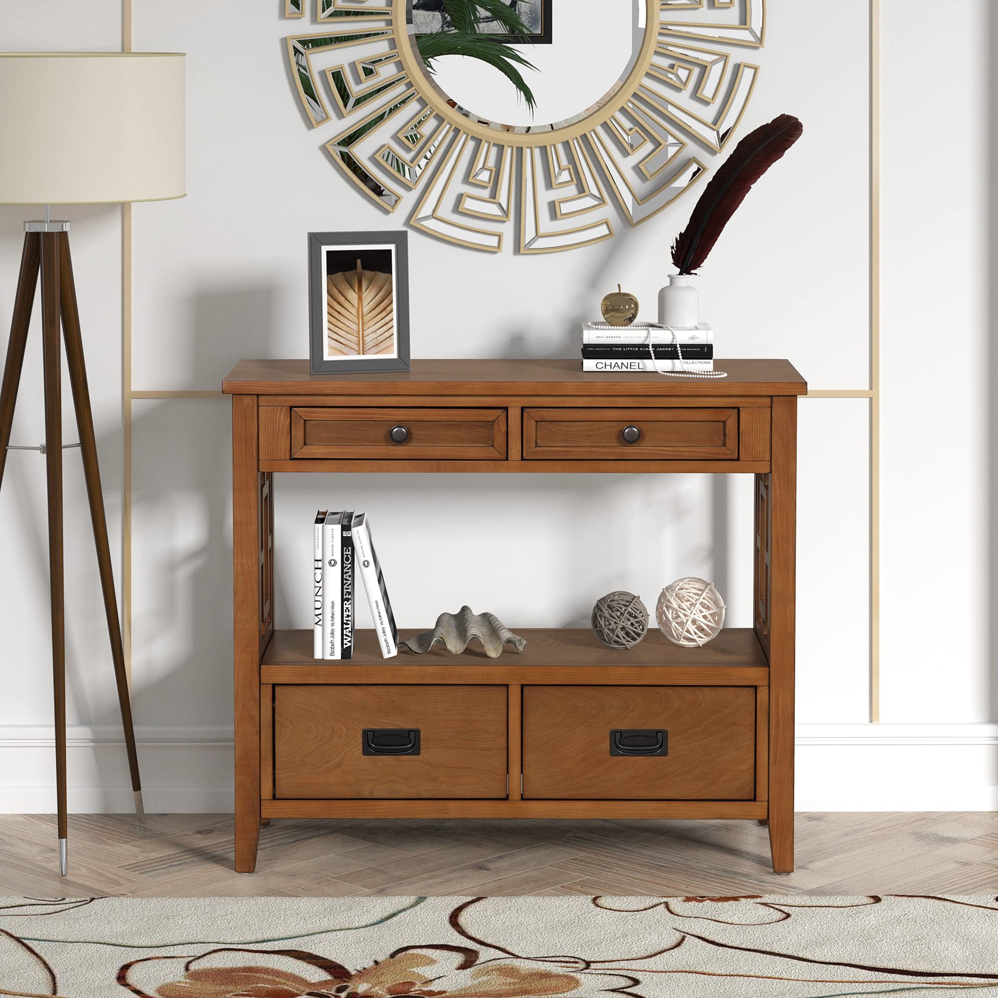 Vintage 36 Inch Wooden Console Table with 2 Drawers & Open Shelf - Entryway Sofa Table, Hallway Accent Storage Cabinet for Living Room, Bedroom & Home Decor (Brown) | Perfect for Small Spaces & Narrow Hallways