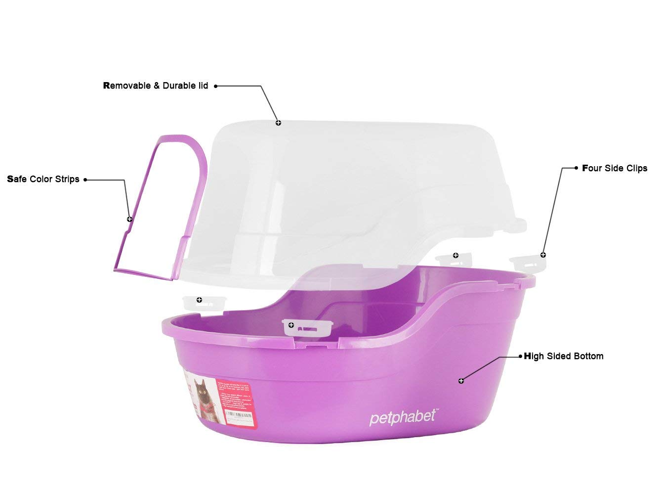 Extra Large Covered Litter Box for Cats - Jumbo Hooded Cat Litter Pan Holds 2 Small Cats Simultaneously, Purple by Petphabet - Perfect for Multi-Cat Homes & Small Spaces