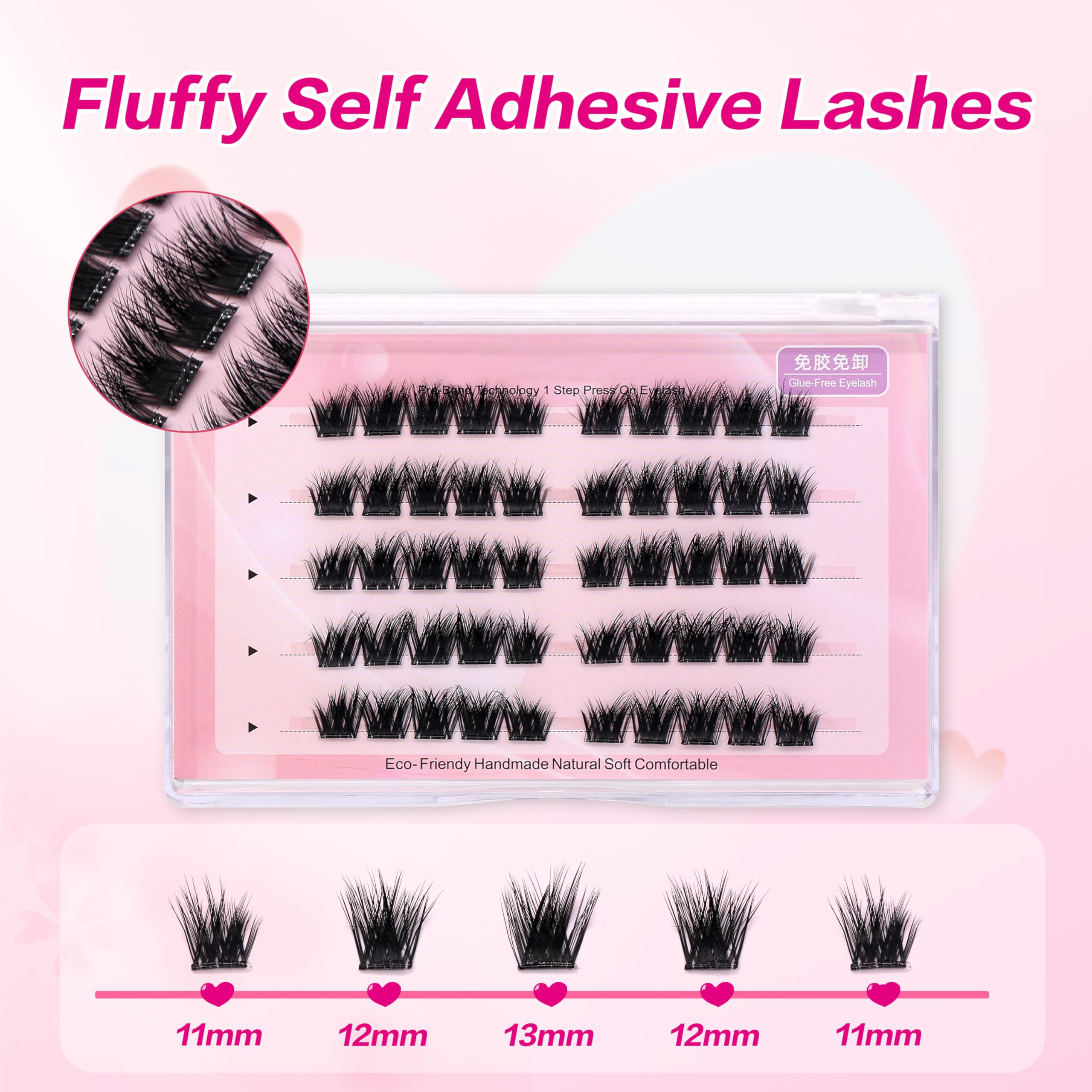 Self Adhesive False Eyelashes - No Glue Needed, Reusable Natural Look Lash Extensions, Waterproof Wispy Fluffy Lashes with Tweezer for Daily Wear & Special Occasions