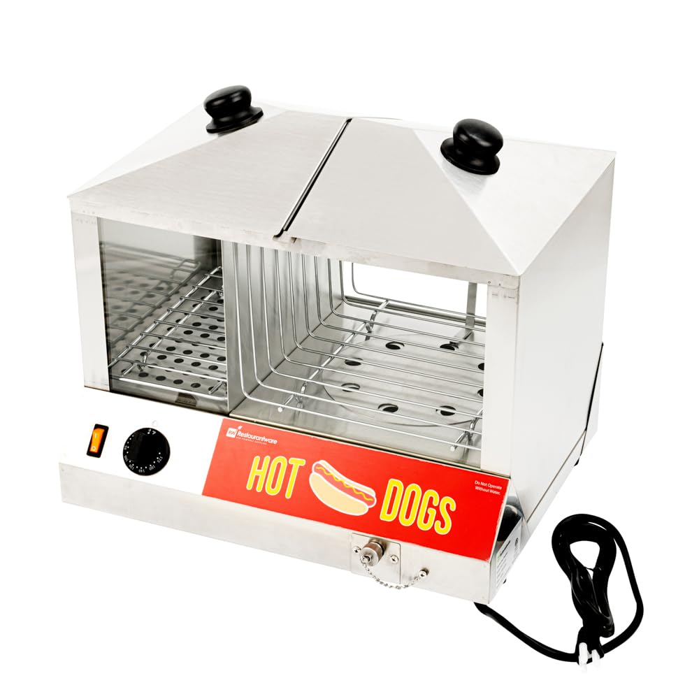 Restaurantware Hi-Tek Hot Dog Steamer & Bun Warmer - Commercial 120V Stainless Steel Food Truck Appliance (1300W, Holds 100 Hot Dogs & 48 Buns) - Perfect for Concession Stands, Stadiums, and Outdoor Events