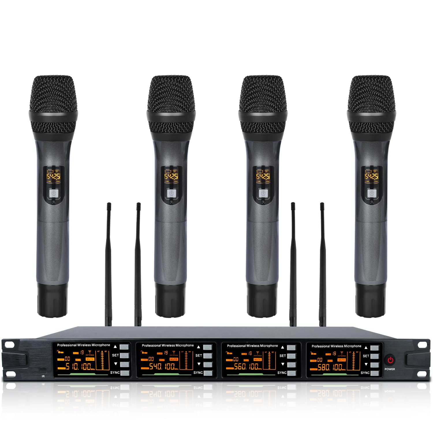 Professional 4-Channel Wireless Microphone System with Auto Scan - 328ft Range, 2/4 Handheld Dynamic Mics for Singing, Church, DJ Party & Karaoke | Perfect for Live Performances, Worship Services & Events (KS-780)