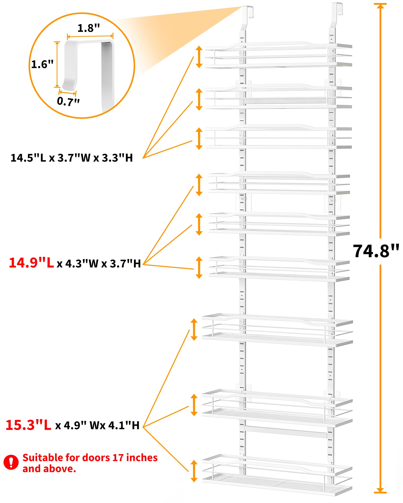 Moforoco White 9-Tier Over The Door Pantry Organizer - Metal Hanging Spice Rack Shelves for Kitchen, Bathroom & Laundry Room Storage - Space Saving Home Organization Solution for Spices, Toiletries & Cleaning Supplies
