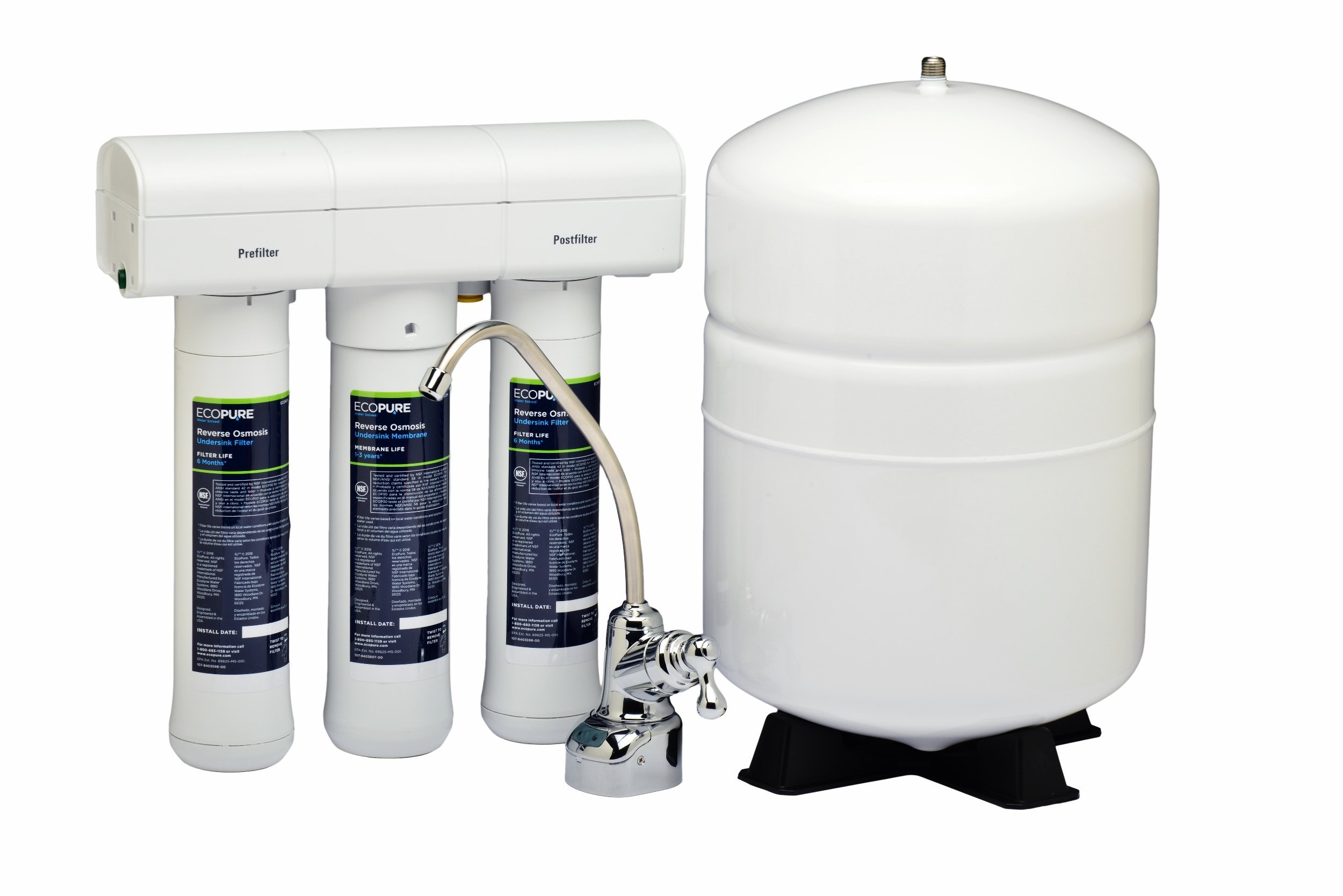 EcoPure ECOP30 Water Filtration System - Under Sink Water Filter for Clean Drinking Water | Removes Contaminants & Improves Taste | Perfect for Home, Office & RV Use