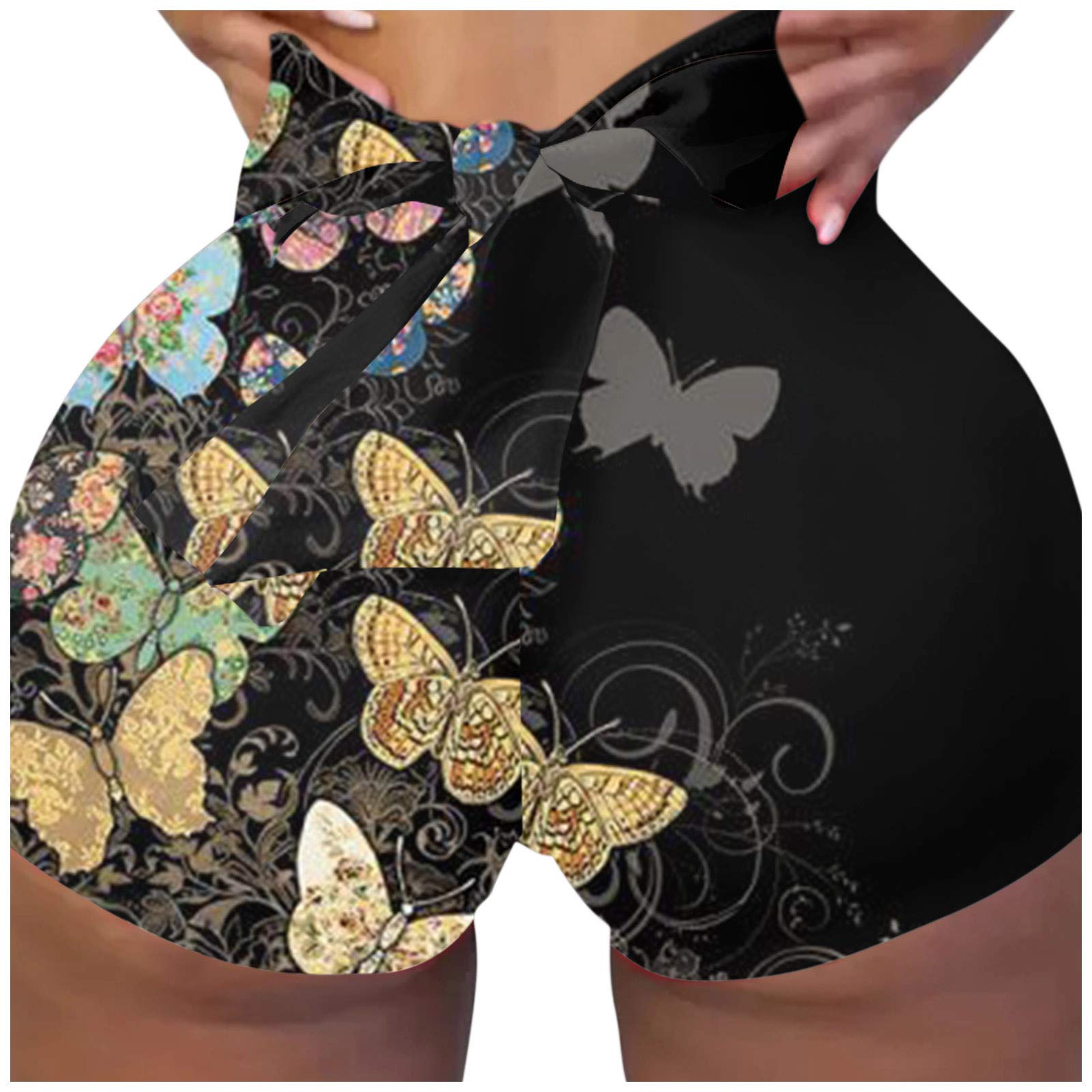 Butterfly Print Women's Yoga Shorts - High Waisted Workout Pants for Yoga, Gym, Running & Lounge Wear - Sexy Athletic Clubwear for Women