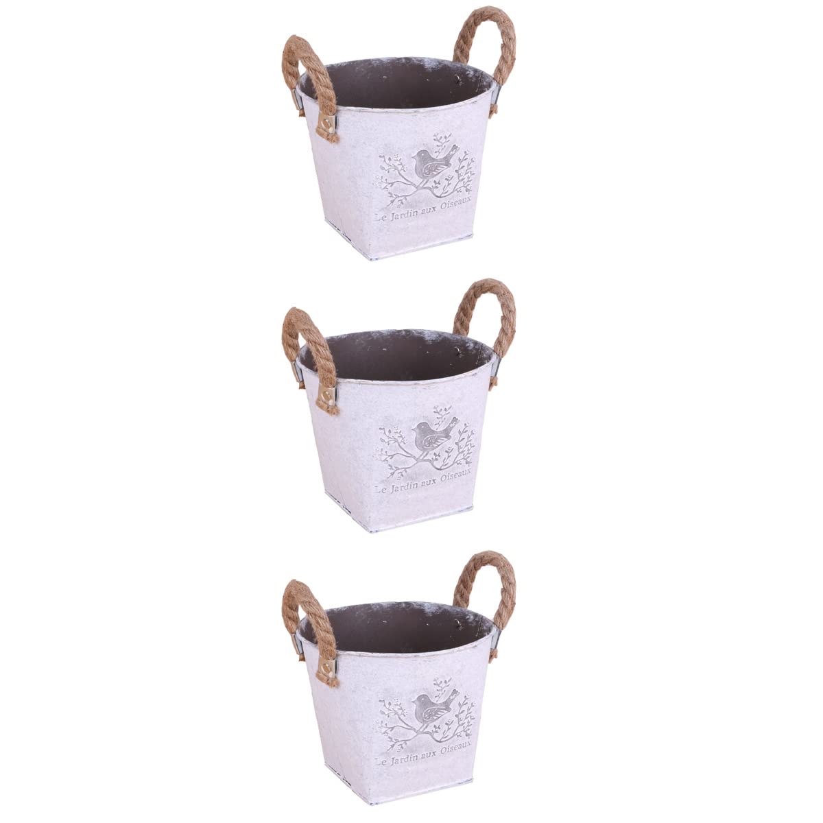 Vintage Rustic Iron Flower Pots Set of 3 - Farmhouse Metal Planters with Rope Accents for Indoor & Outdoor Decor | Perfect for Garden, Patio, Balcony & Country Home Décor