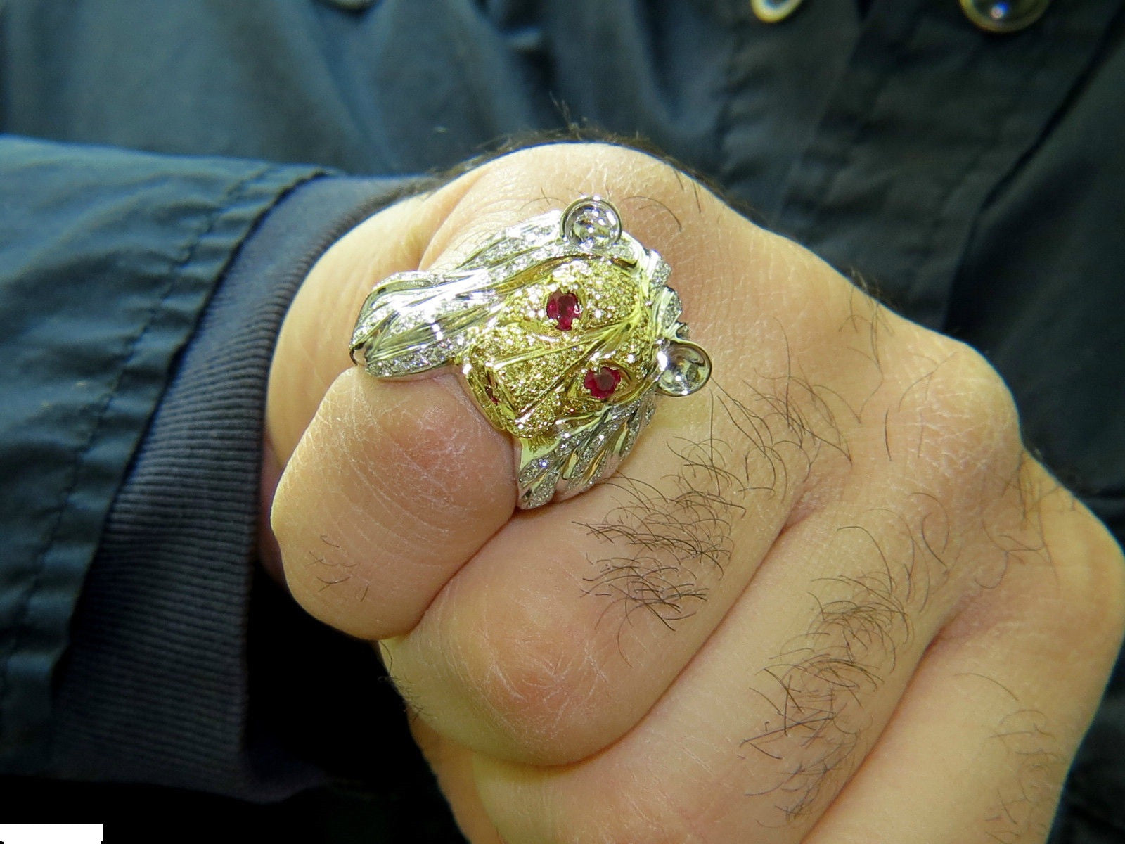 18K Italy Unisex 3.40CT Diamond & Ruby Lioness Ring - Luxury Statement Jewelry for Women & Men - Perfect for Weddings, Anniversaries & Special Occasions
