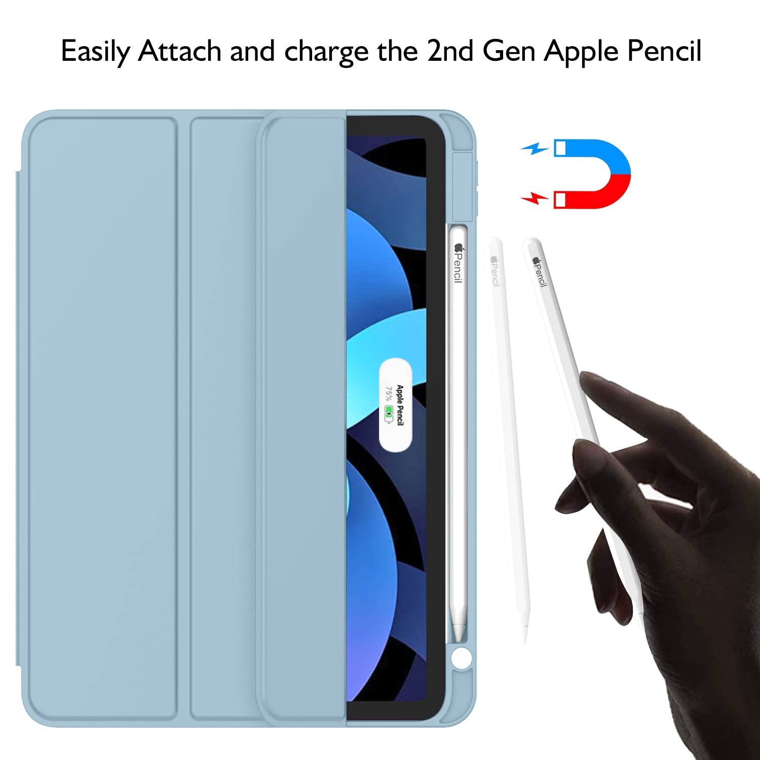 ZryXal iPad Air 11 Inch Case for M3 (2025) & M2 (2024) Models, Compatible with 5th & 4th Generation iPad Air 10.9 Inch (2022/2020) - Protective Cover with Touch ID Support & Auto Wake/Sleep Feature (Light Blue) - Perfect for Work, Travel & Everyday Use