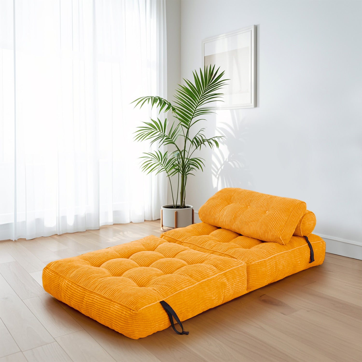 MAXYOYO Corduroy Sofa Bed - Convertible Sleeper Chair with Back Support in Orange | Comfortable Guest Bed & Space-Saving Living Room Furniture
