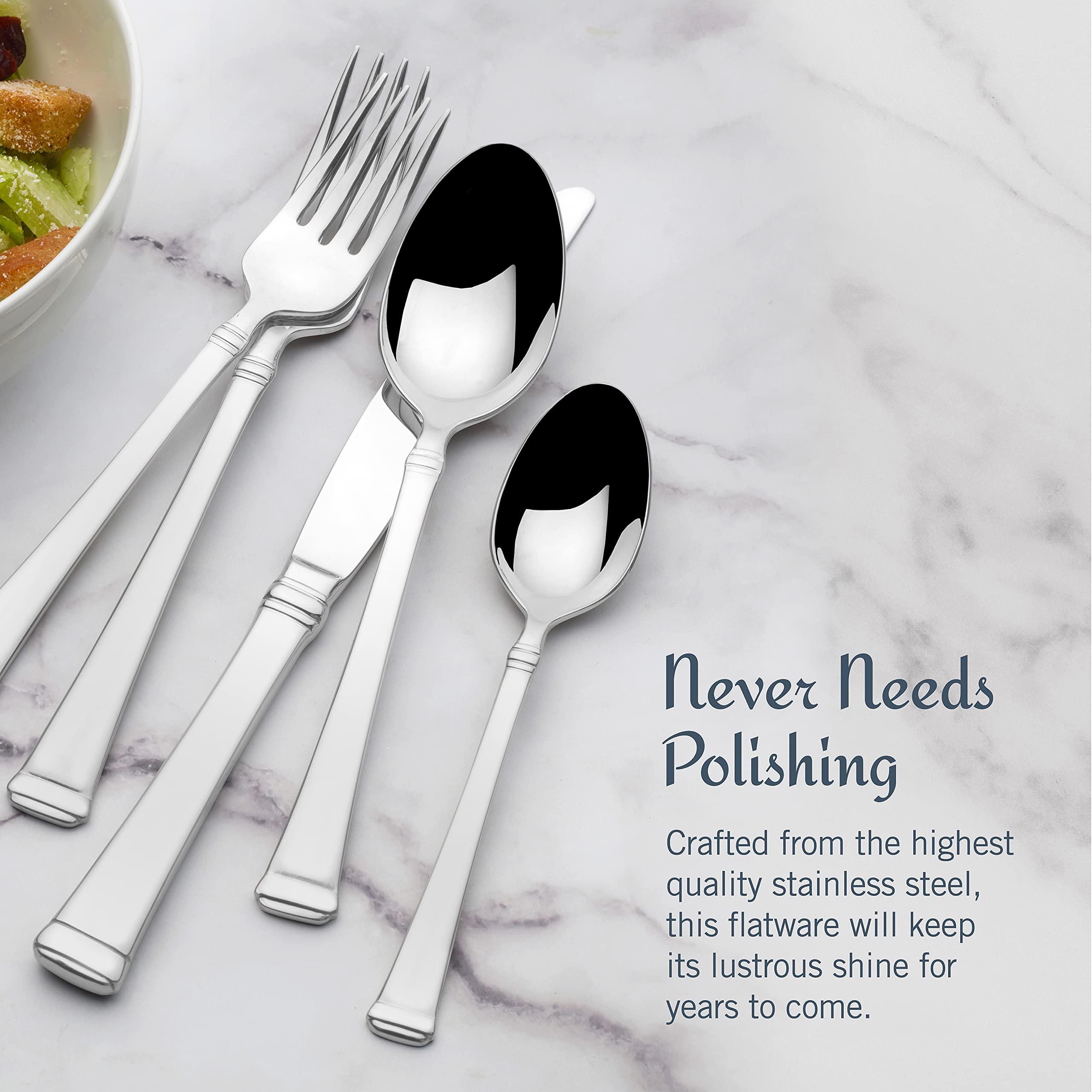 Premium Mikasa Harmony 65-Piece 18/10 Stainless Steel Flatware Set for 12 - Elegant Silverware with Serving Utensils for Fine Dining, Weddings & Holiday Entertaining
