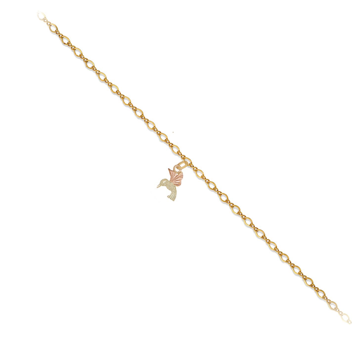 10k & 12k Tri-Color Gold Hummingbird Anklet - Black Hills Gold Jewelry with Yellow, Green & Rose Gold - Perfect for Summer Outfits & Boho Style