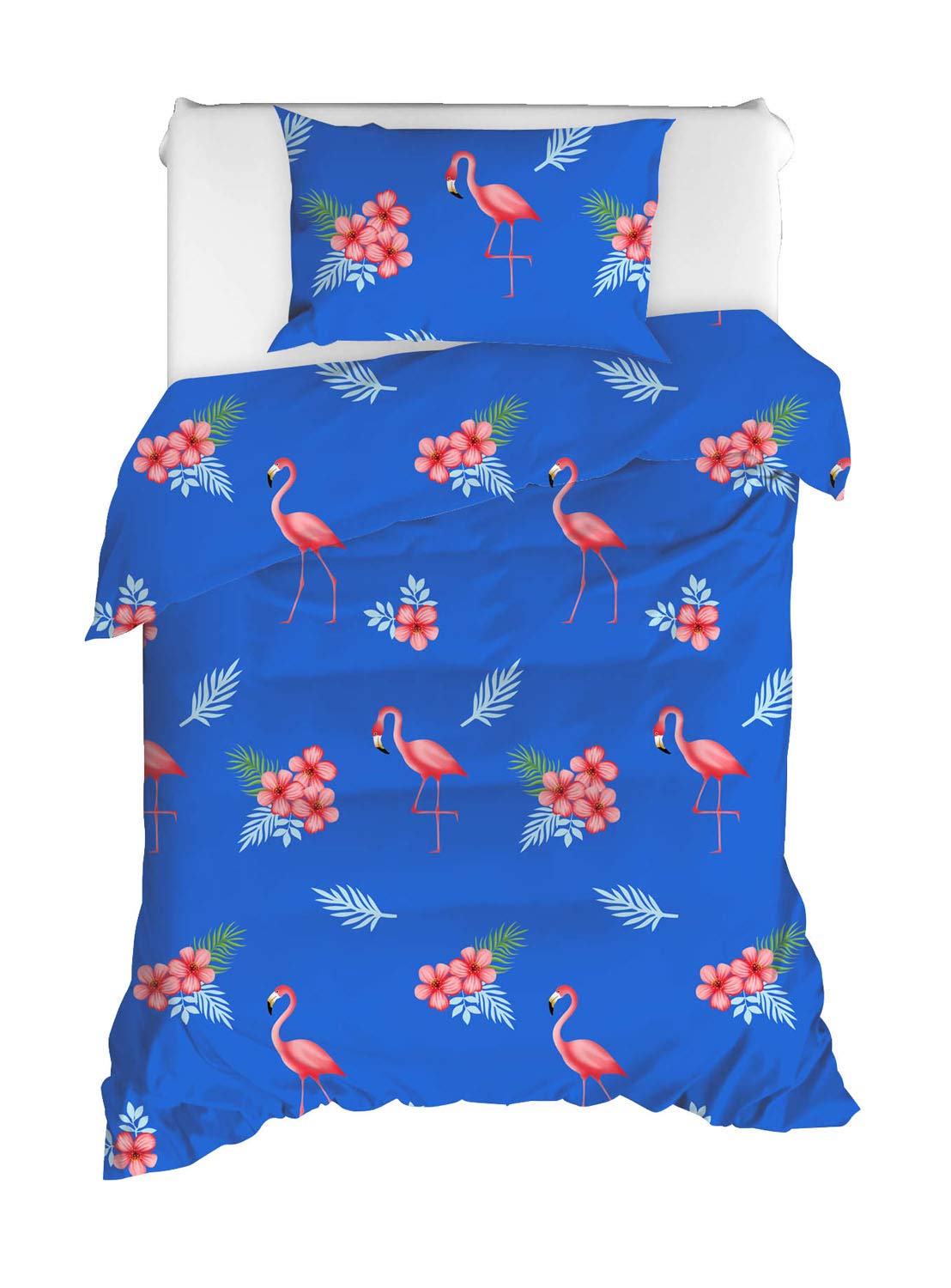 Paradise RANFORCE 100% Cotton Flamingo Bedding Set - Twin Size Reversible Quilt & Duvet Cover with Comforter, Blue Pink Tropical Bird Theme (3-Piece) | Perfect for Kids Rooms, Beach House Decor & Summer Themed Bedrooms