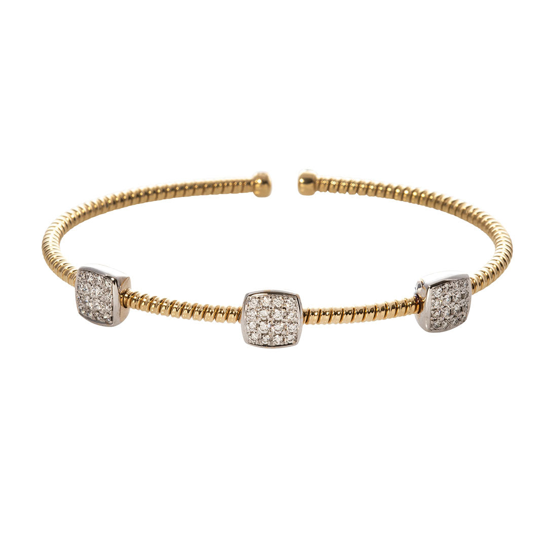 18K Yellow Gold Diamond 3-Station Flexible Cuff Bangle Bracelet for Women - Elegant Jewelry Gift for Anniversary, Wedding & Special Occasions