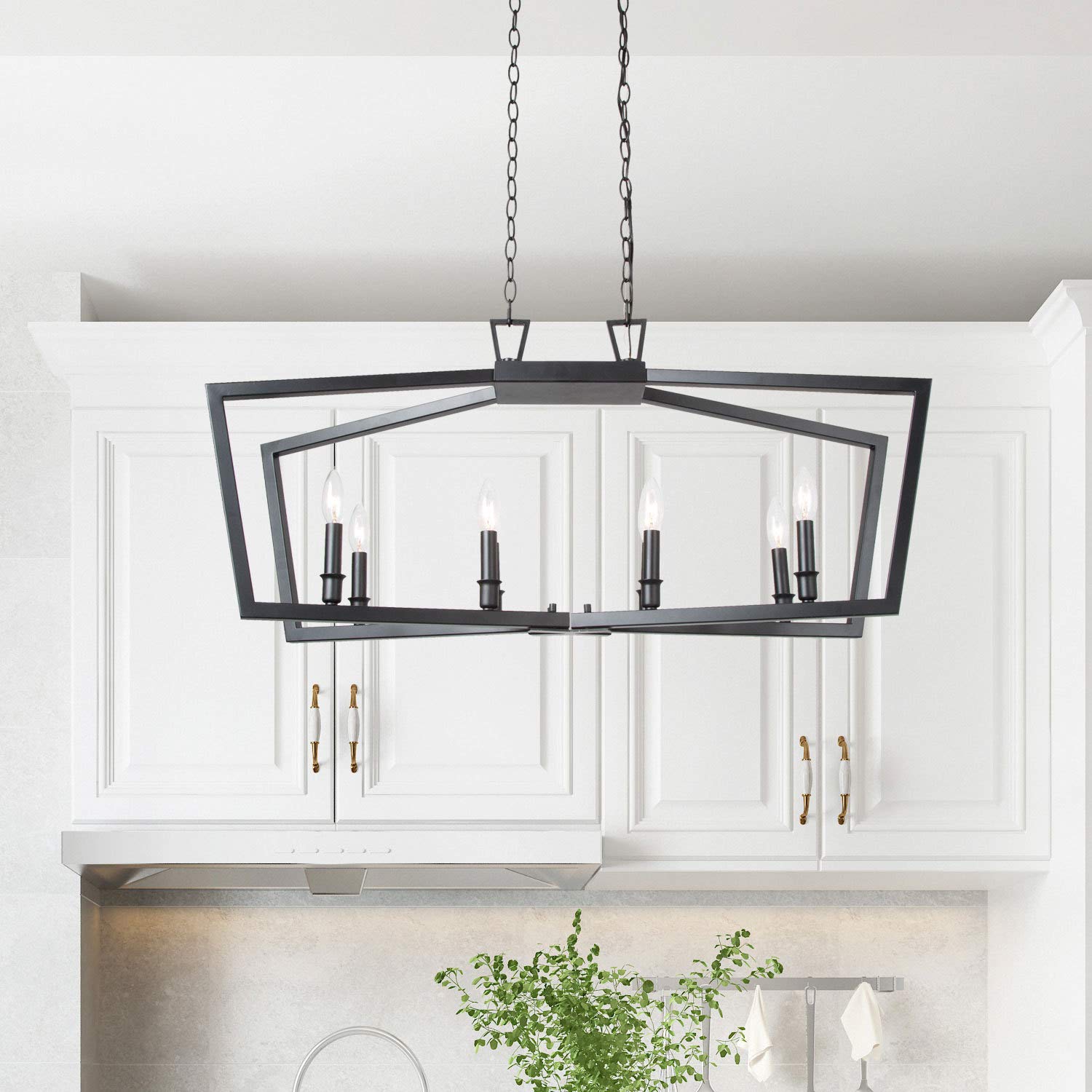 KSANA Black Chandelier - Modern 8-Light Metal Ceiling Fixture for Dining Room & Kitchen Island Lighting | Perfect for Farmhouse, Contemporary Home Decor