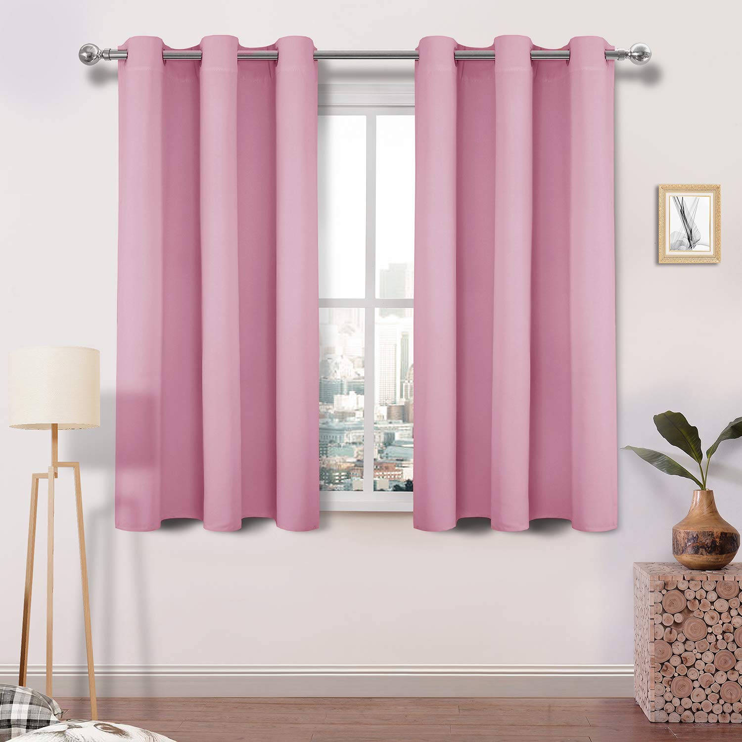 DWCN Blackout Curtains Thermal Insulated Room Darkening Grommet Window Drapes - 38 x 45 Inch Pink Panels (Set of 2) for Bedroom, Living Room & Nursery - Energy Saving, Noise Reducing & Light Blocking for Better Sleep