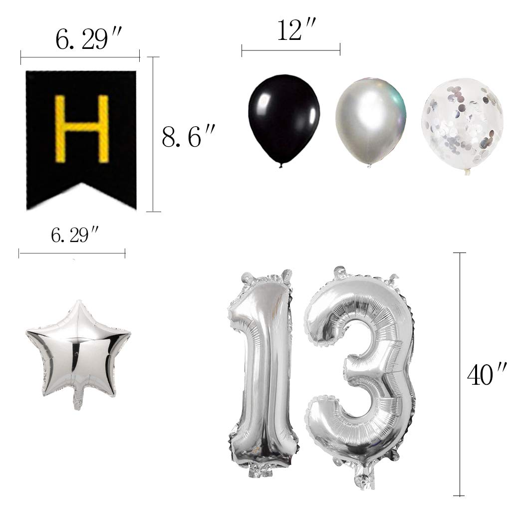 13th Birthday Party Decorations Kit - Happy Birthday Banner, Number 13 Balloons, Silver & Black Party Supplies - Perfect for Teen Birthday Celebrations & Milestone Parties