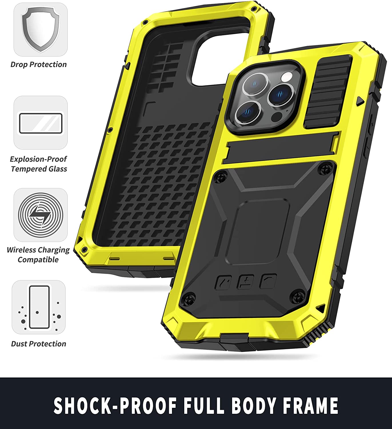 Premium iPhone 14 Pro Max Aluminum Case with Kickstand - Shockproof & Slim Protective Cover | Perfect for Work, Travel & Outdoor Activities
