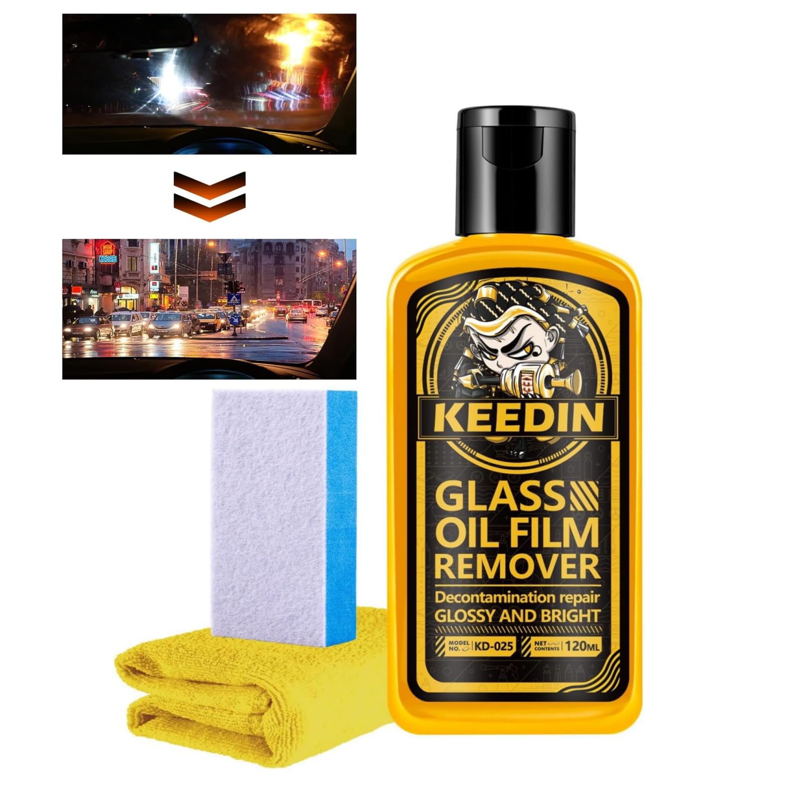 Best Car Windshield Degreaser & Glass Cleaner - Removes Oil, Water Stains Safely | Includes Microfiber Towel & Sponge | Perfect for Auto Detailing, Road Trips & Daily Cleaning