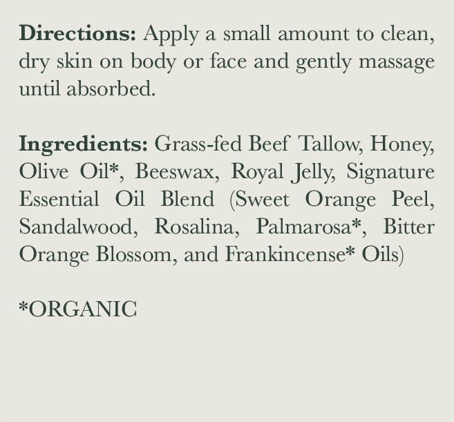 Organic Citrus Honey Tallow Balm - Skin Nutrition with Beeswax & Olive Oil for Dry Skin Care