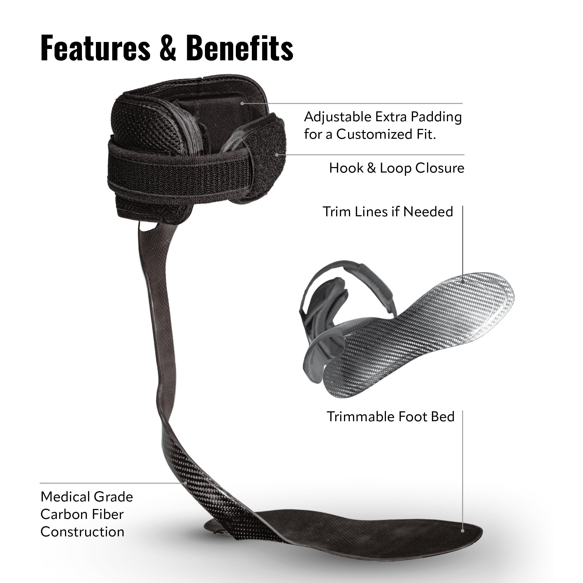 Element6 Carbon AFO Foot Drop Brace - Medical Grade Ankle Support for Walking, Stability & Injury Recovery - Universal Right Foot Black - Ideal for Stroke Patients, MS & Post-Surgery Rehabilitation