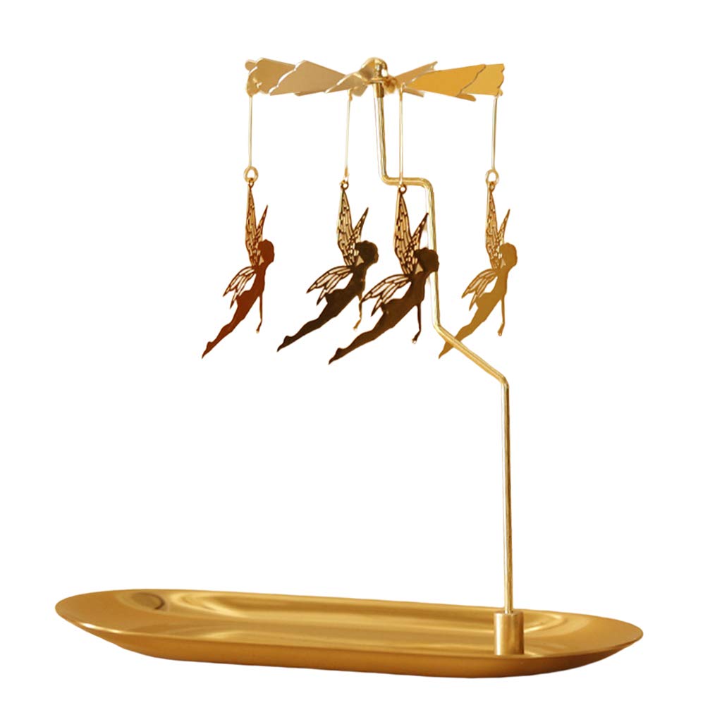FAKEME Golden Spinning Candle Holder - Rotating Votive Candle Stand with Storage Tray, Elegant Home Decor for Christmas, Thanksgiving, Romantic Dinners & Holiday Centerpieces (Elf Design)