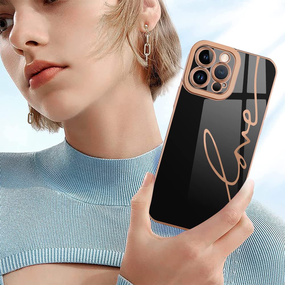 OOK Compatible with iPhone 13 Pro Max Case - Luxury Electroplated Love Letter Design, Soft TPU Shockproof Cover with Full Camera Protection for 6.7 Inch iPhone 13 Pro Max (Black) | Perfect for Daily Use, Travel & Gift Giving
