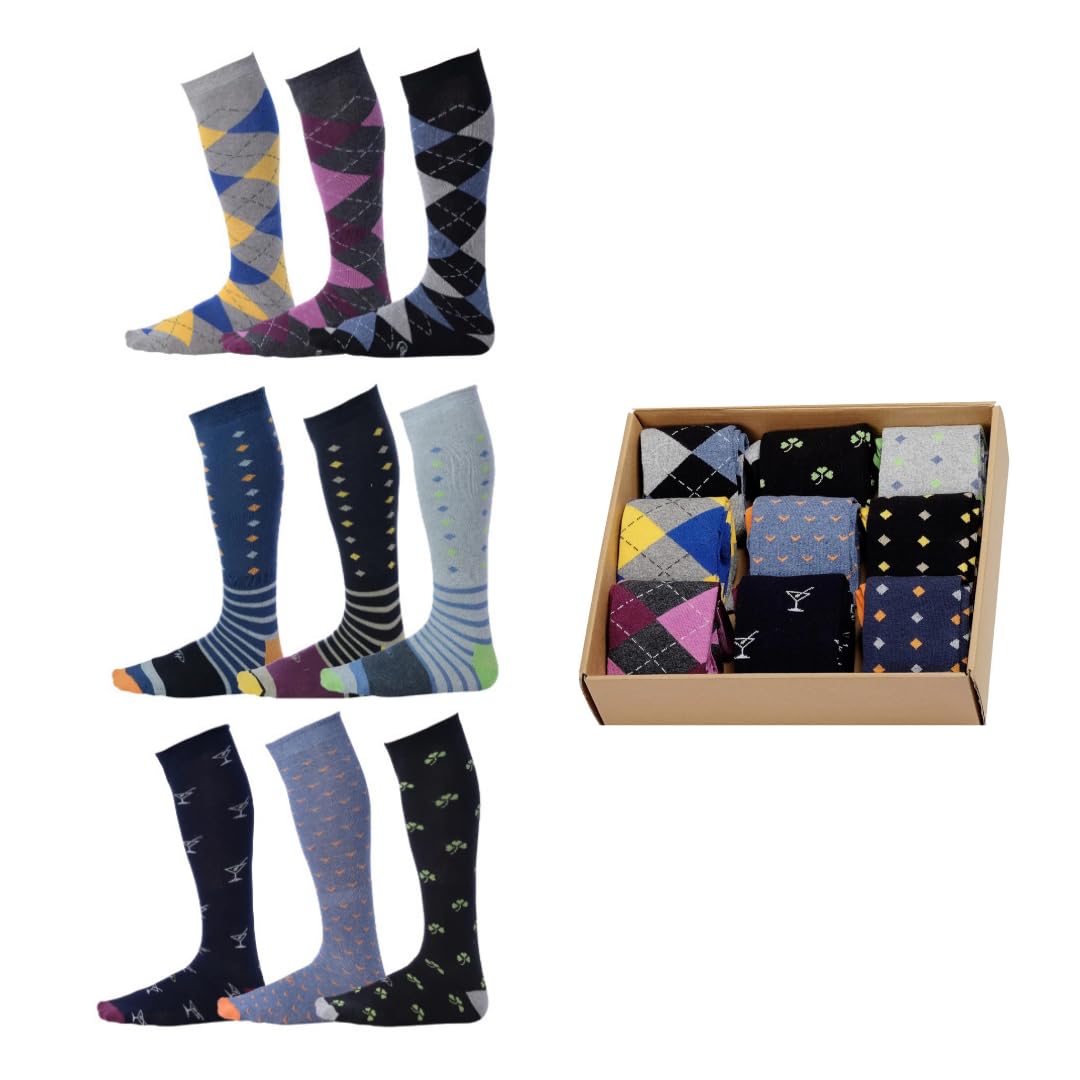 Premium Cotton Over the Calf Dress Socks for Men - 9 Pairs Pack | Stay-Up Long Socks for Business, Formal & Casual Wear | Comfortable & Durable Office & Dress Socks