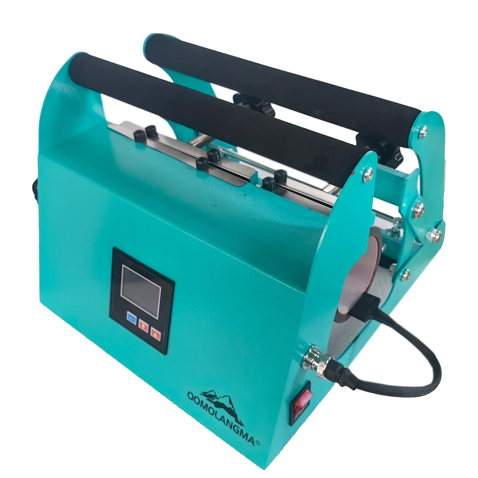 QOMOLANGMA 500W Heat Press Machine for 40oz Tumblers & Car Cups - 110V, 0-482°F (0-250°C) Temperature Control, 0-999 Sec Timer - Perfect for Personalized Gifts, DIY Crafts & Small Business Customization (Turquoise Metal)
