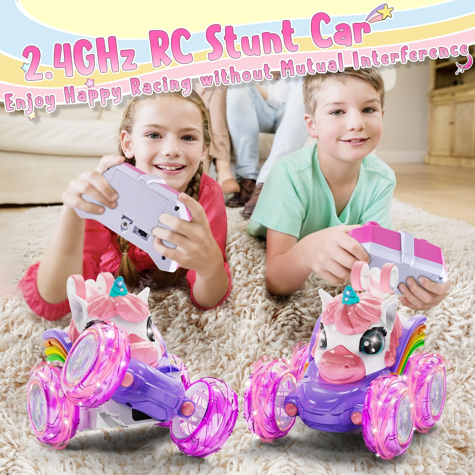 Unicorn Remote Control Car for Girls - 360° Rotating 4WD Stunt RC Toy with LED Lights, Rechargeable Battery - Perfect Birthday Gift for Kids Ages 3-8 | Indoor & Outdoor Play, Party Favors, STEM Learning Toy