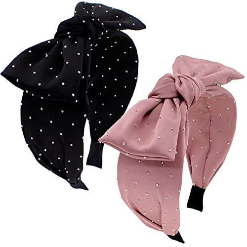 BEGOOD Rhinestone Bow Headbands for Women - Fashionable Wide Headbands, Hair Hoop & Turban Hair Wrap Accessories (2Pcs) - Perfect for Parties, Weddings & Everyday Style
