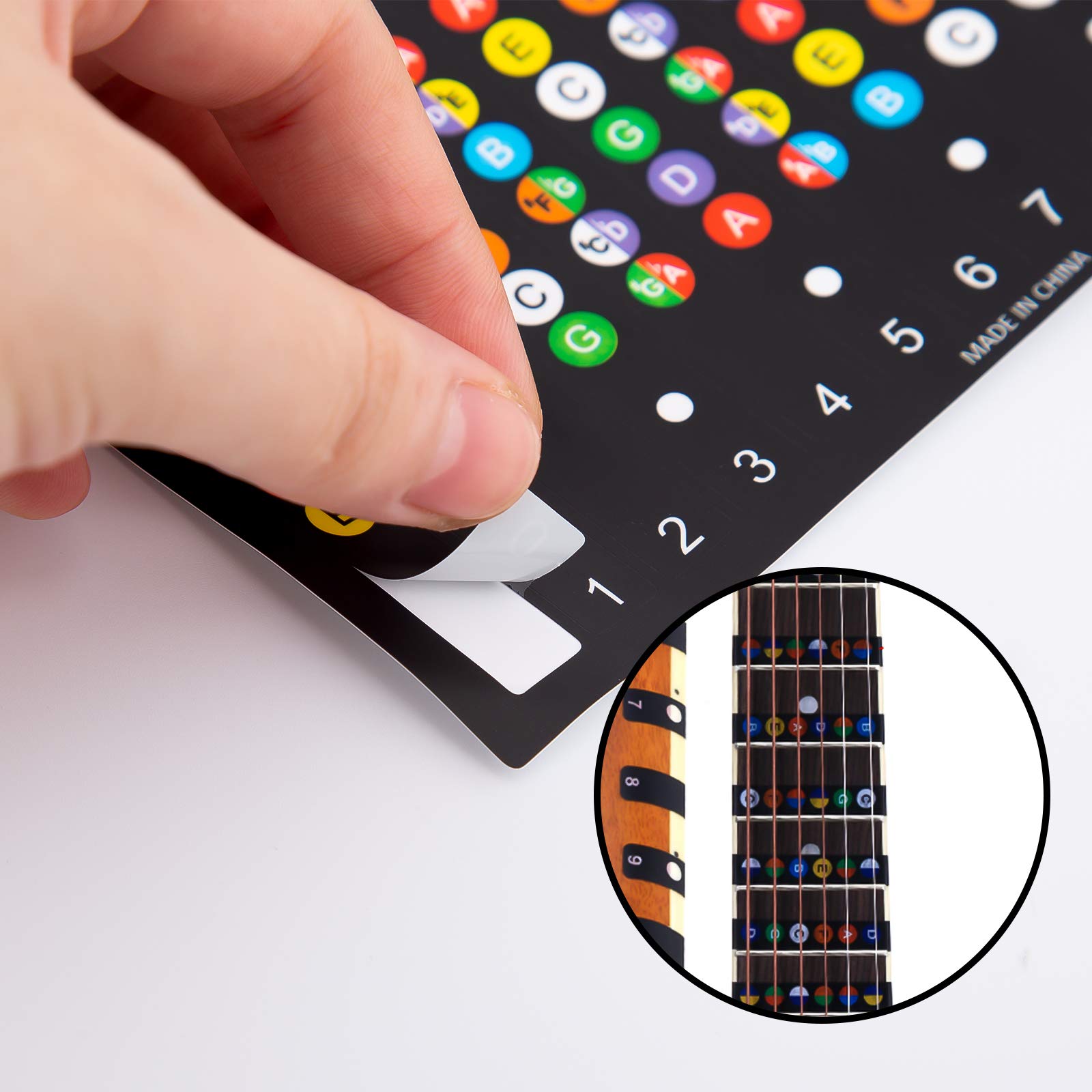 LUTER 2-Piece Guitar Fingerboard Stickers with 10 Guitar Picks & 6 Acoustic Strings - Beginner Fretboard Note Decals for Easy Learning | Perfect for Practice, Lessons & Home Music Sessions