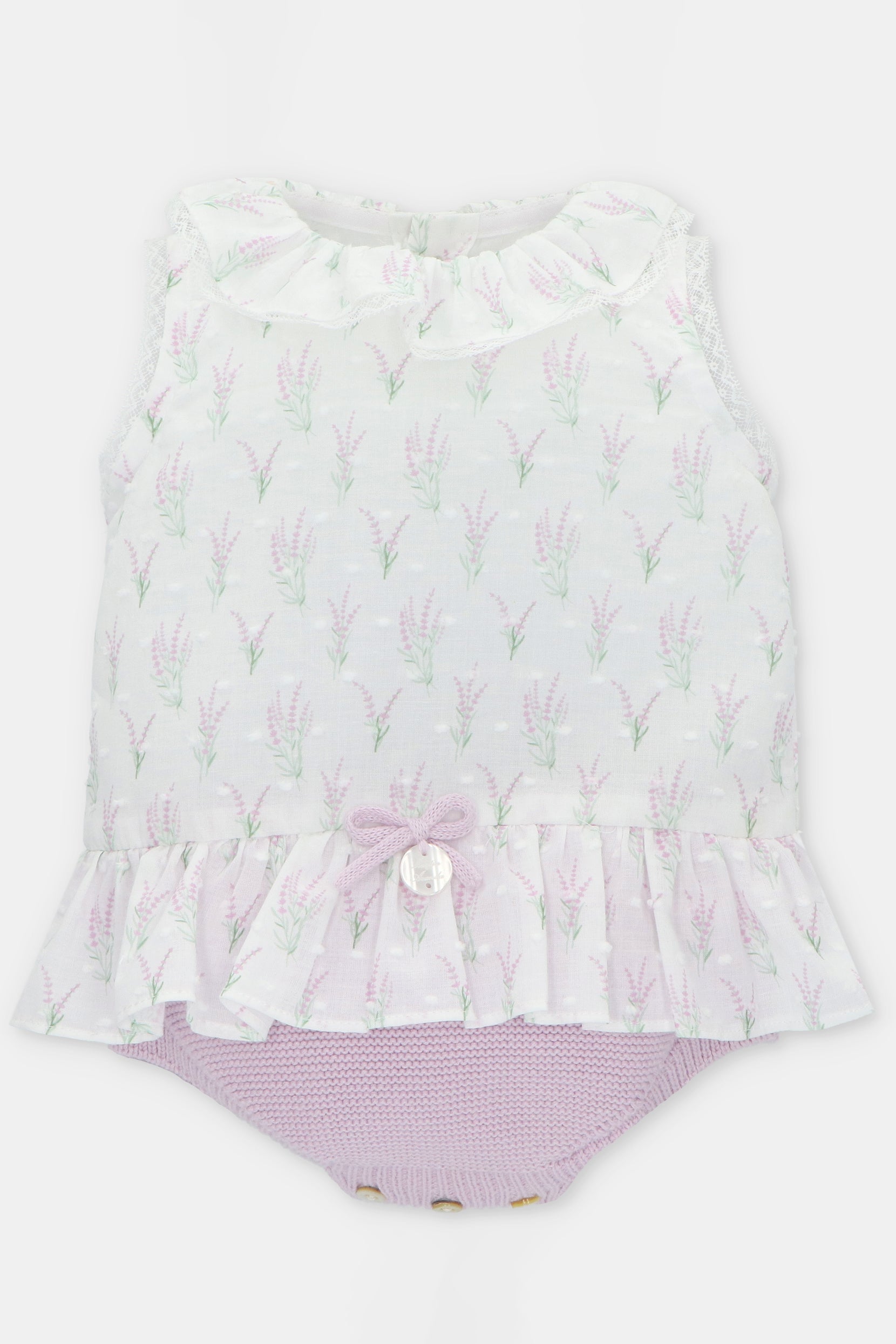 Magnolia Lavender Floral Knit Shortie Pajama Set - Soft Cotton Sleepwear for Women, Cozy Loungewear for Relaxing at Home or Vacation