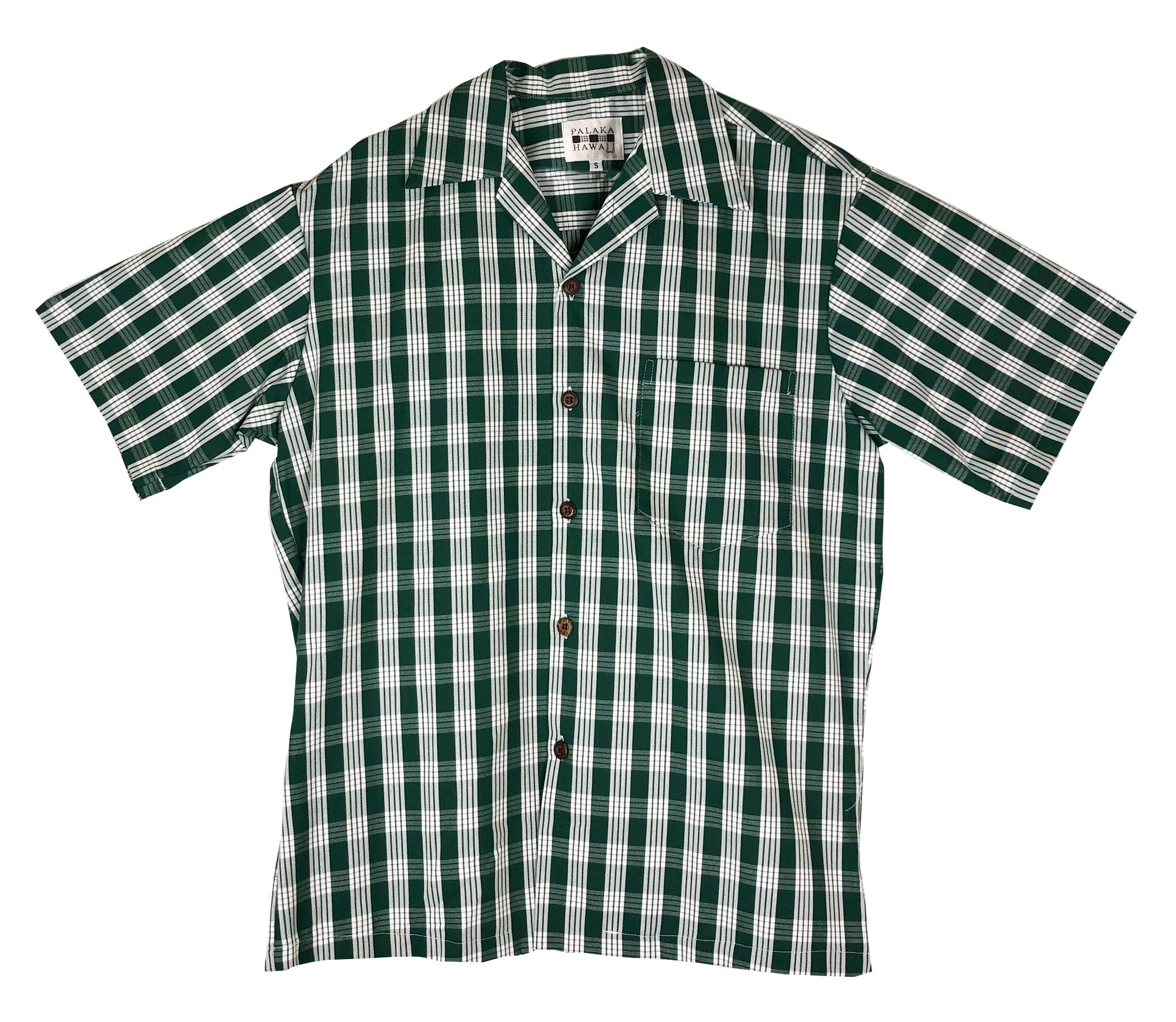 Men's Classic Hawaiian Paniolo Plaid Shirt - Dark Green Cotton Button Up Shirt Size L | Vintage Aloha Shirt for Beach Vacation, Luau Party & Casual Wear