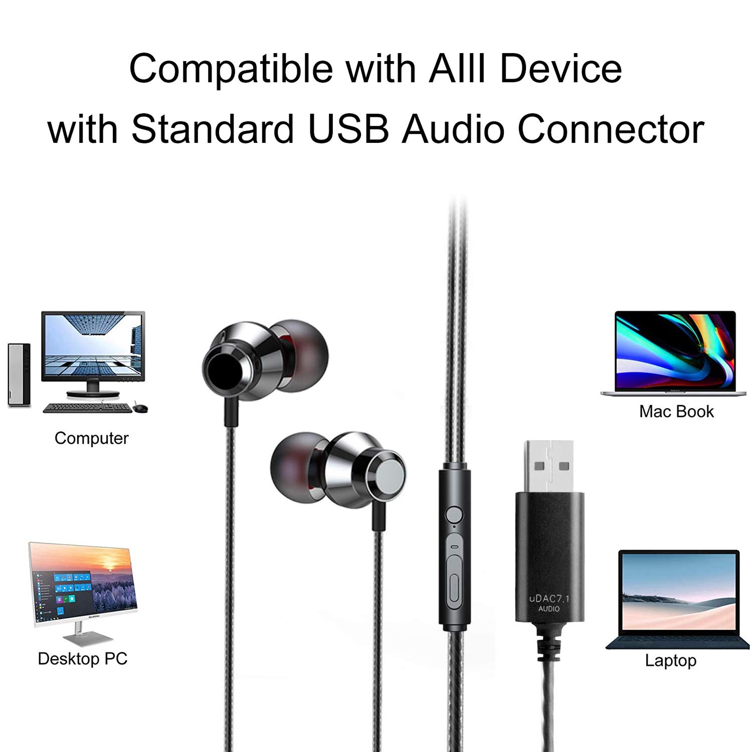 Upgraded U260 USB Headset with Microphone - 2.5m Durable Cable for Laptop & Desktop - Noise Cancelling Wired Earphones for Gaming, Online Meetings, Zoom Calls & Remote Learning