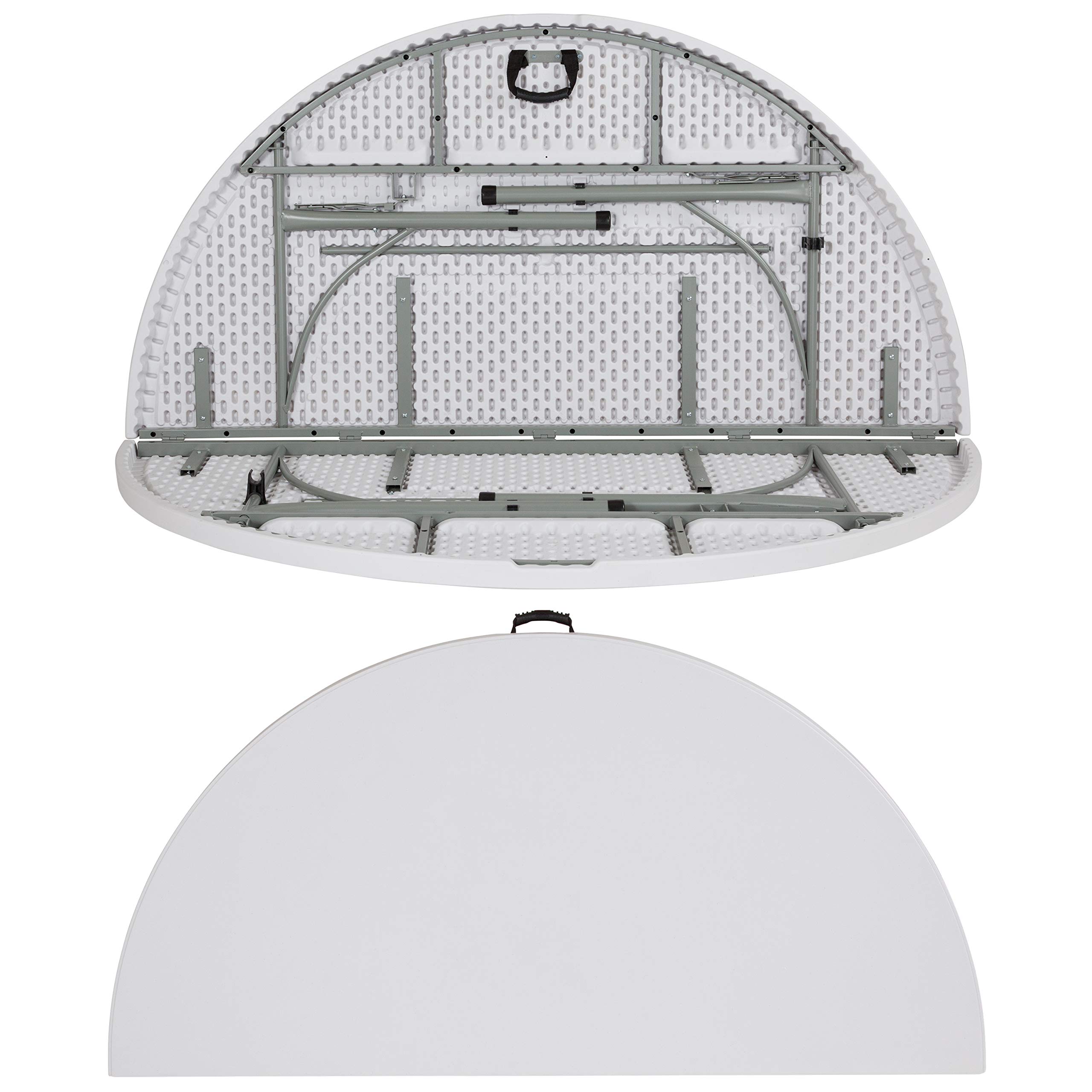 6-Foot Round Bi-Fold Granite White Plastic Folding Table with Handle - Perfect for Parties, Events, and Outdoor Gatherings