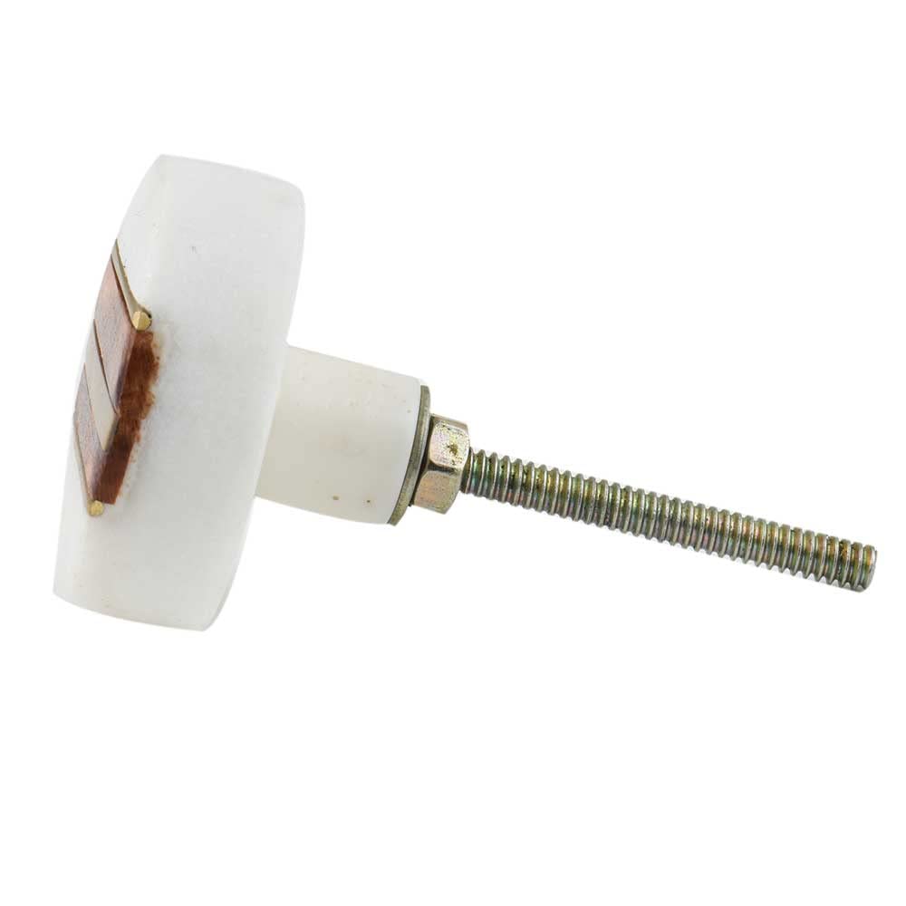 2-Pack Round Brown & White Luxury Marble Cabinet Knobs - Elegant Brass Drawer Pulls for Kitchen Cabinets, Dressers & Cupboards - Premium Stone Hardware for Home Decor & Furniture Upgrade