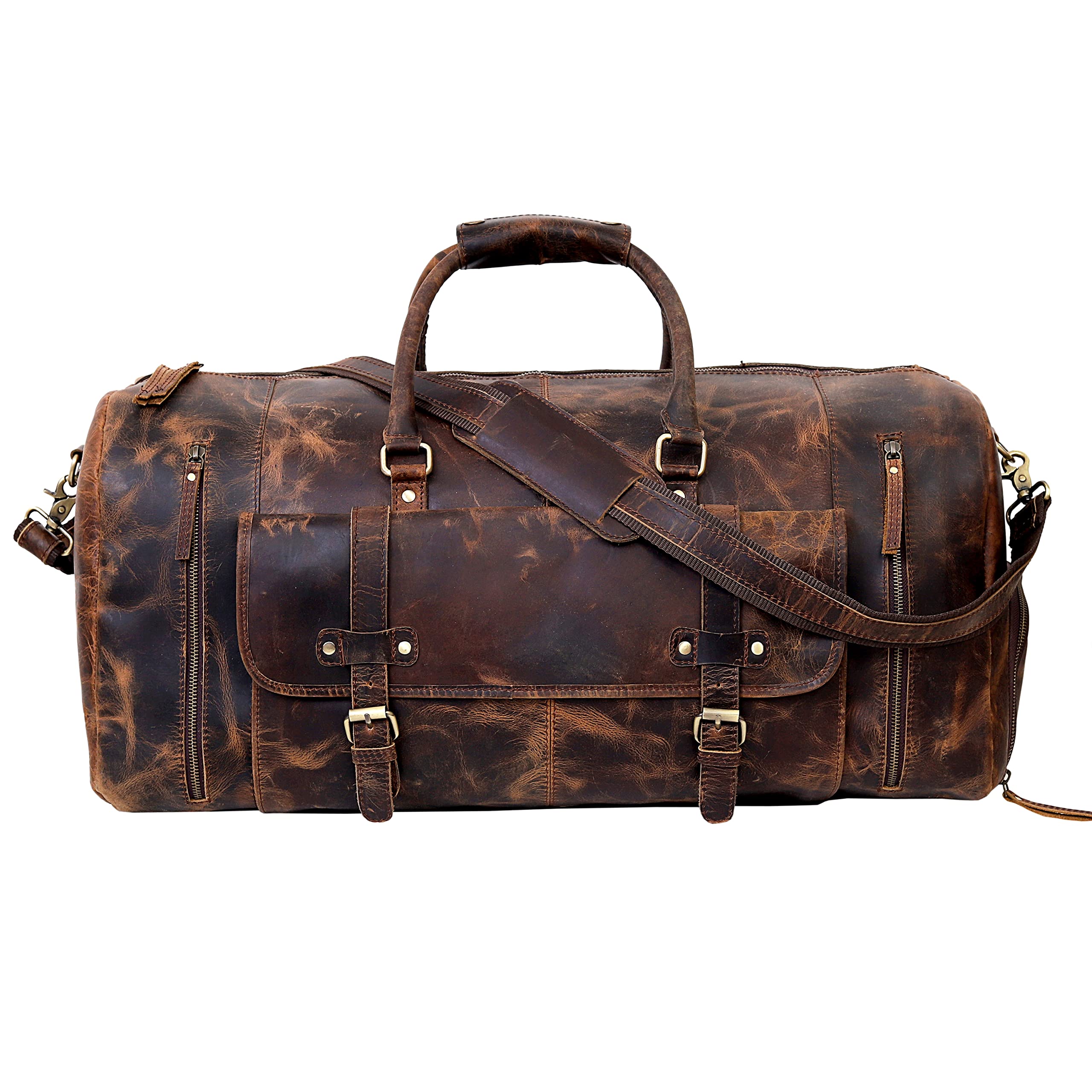 Premium Men's Leather Duffle Bag - Waterproof Travel Gym Duffel for Sports, Overnight & Weekend Trips - Carry On Luggage for Business, Workout & Cabin Getaways