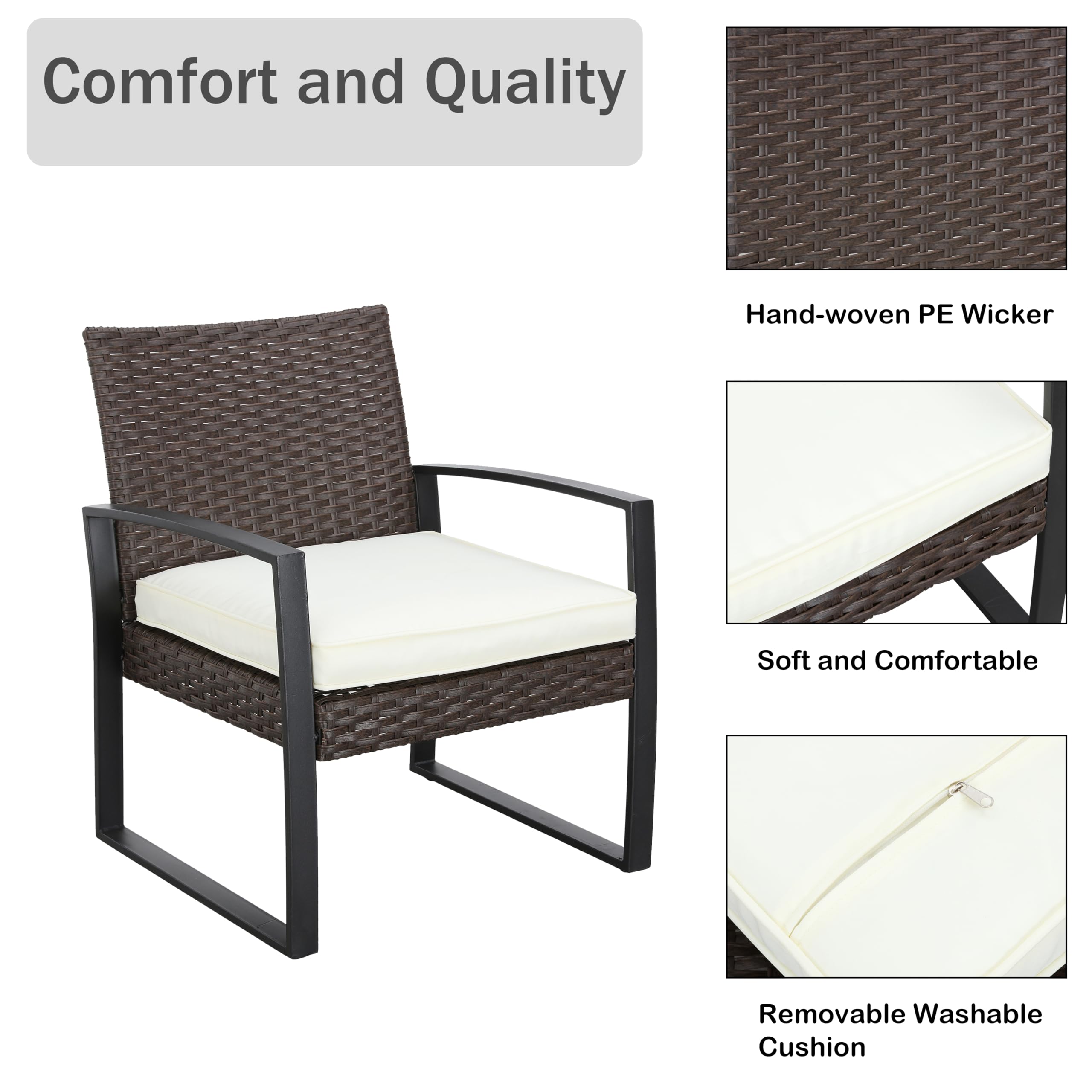 LOKATSE HOME 5-Piece Outdoor Patio Furniture Set - Rattan Wicker Chairs with Cushions, Ottoman & Coffee Table - Beige Conversation Set for Garden, Poolside, Deck, Porch | Perfect for Relaxing & Entertaining Outdoors
