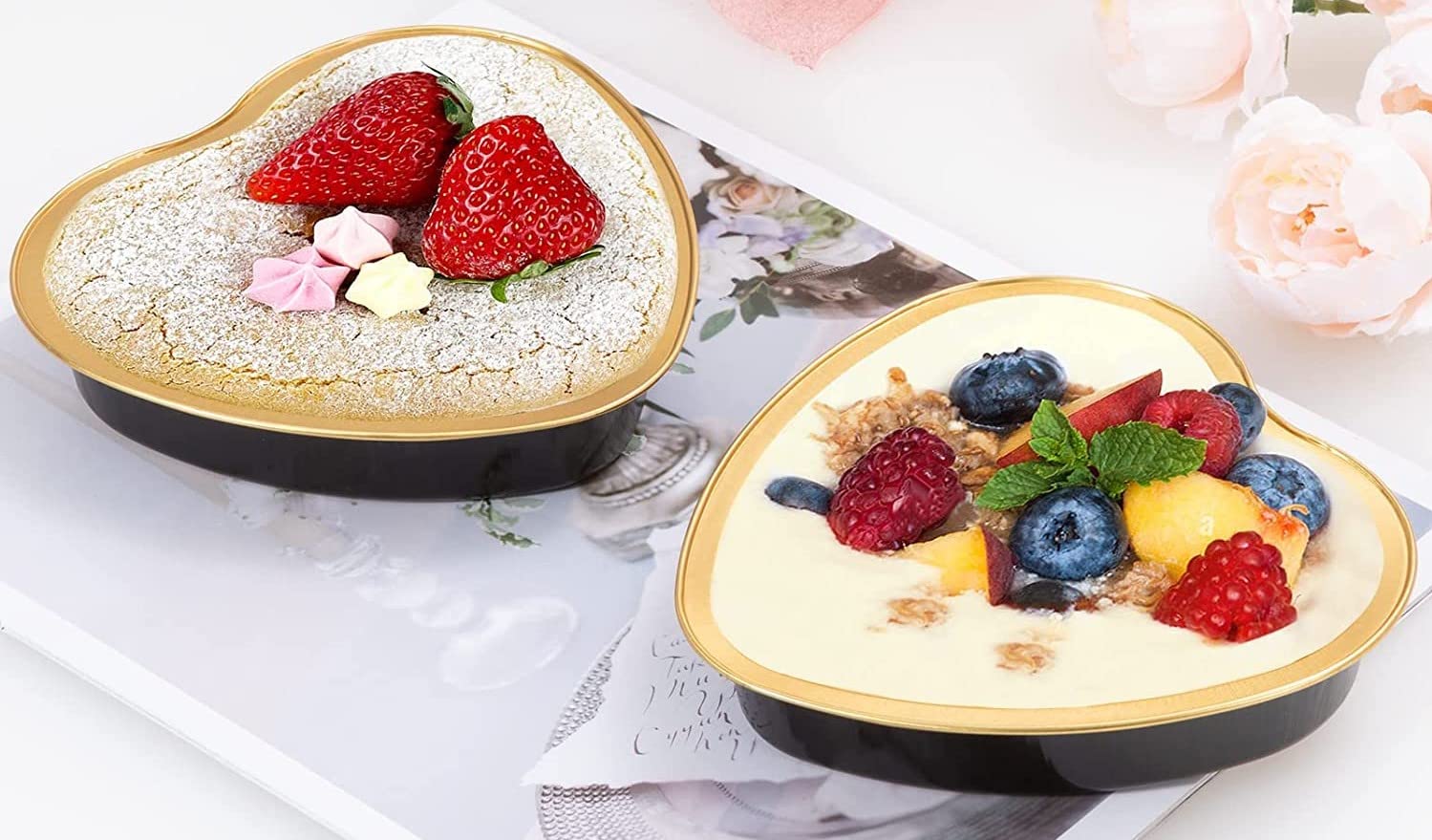 KitchenDance 8oz Heart Shaped Aluminum Cake Pans with Lids - Disposable Colored Baking Pans for Individual Cakes, Tarts, Cupcakes & Desserts - Perfect for Valentine's Day, Birthday Parties & Holiday Baking Gifts