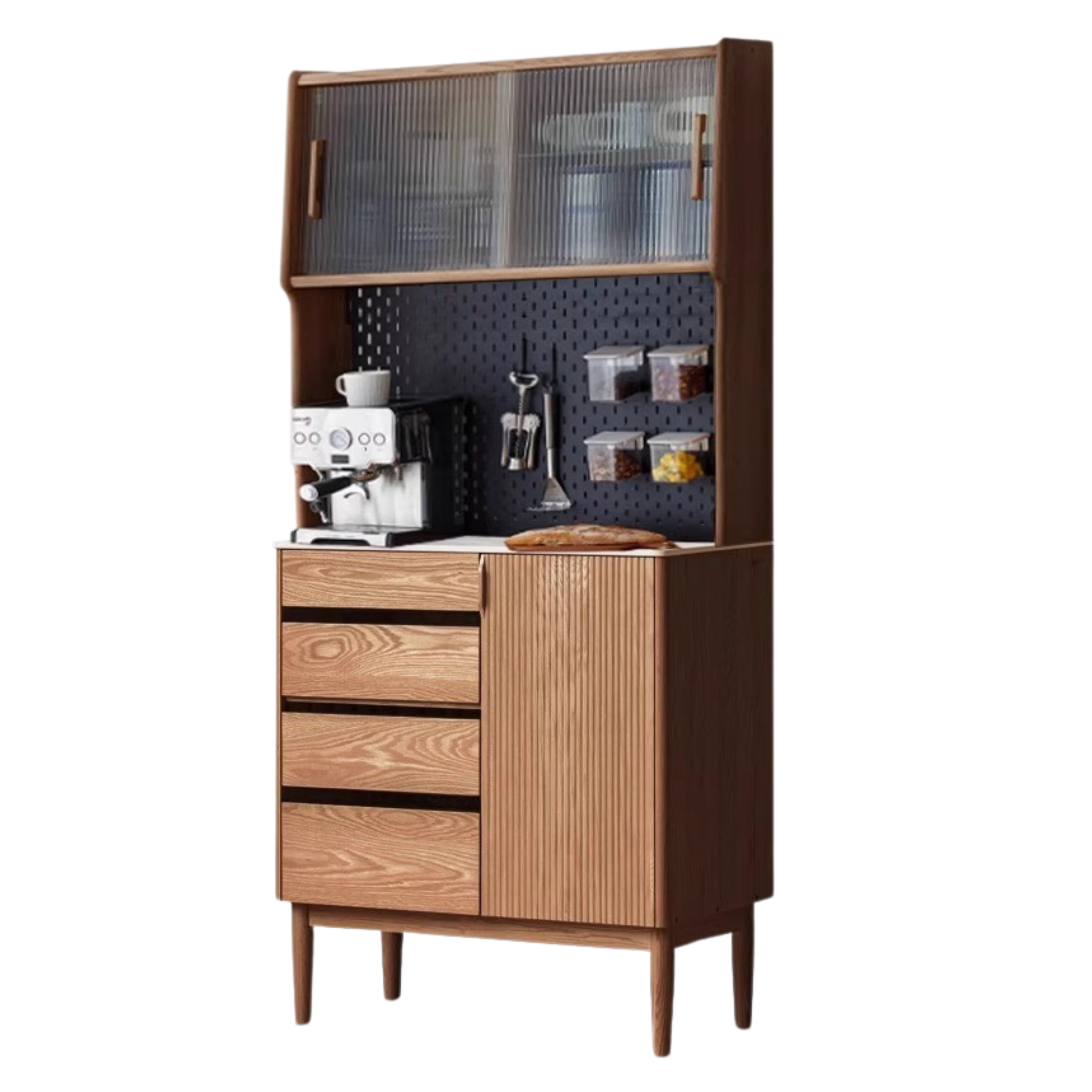 Solid Oak Wood Modern Rock Board Side High Tea Cabinet Buffet - Stylish Storage for Dining Room, Living Room & Kitchen | Perfect for Tea Parties, Buffets & Home Decor