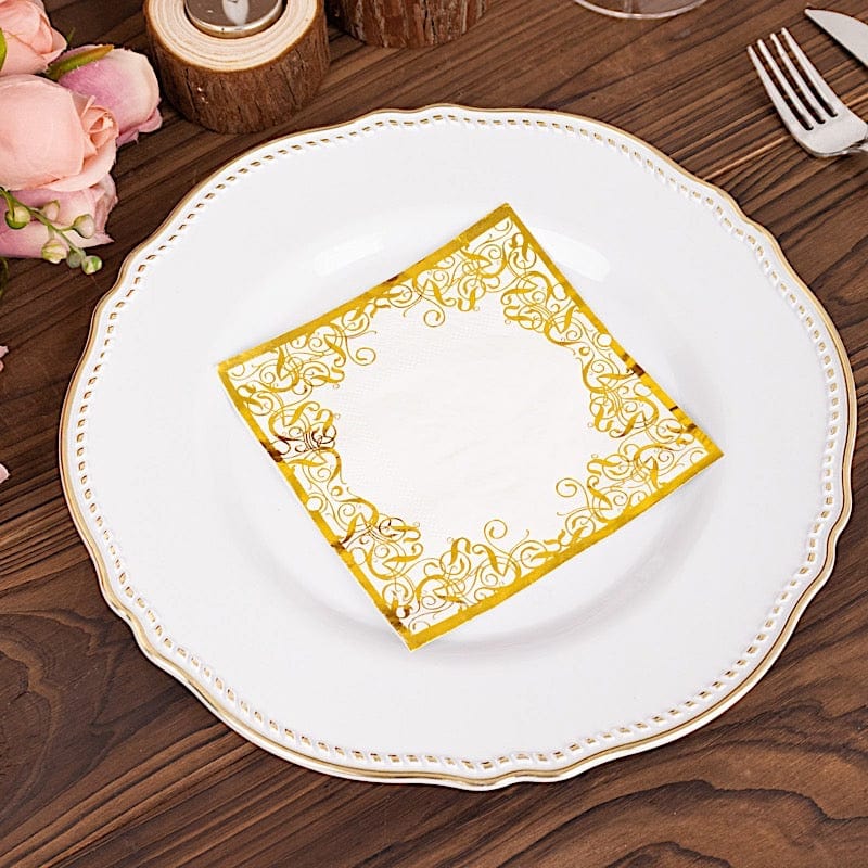 20-Pack Soft 3-Ply Disposable Dinner Napkins with Elegant Gold Lace Design - Perfect for Weddings, Parties, and Fine Dining Events