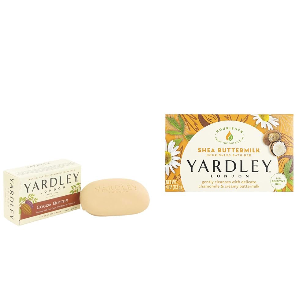YARDLEY LONDON Cocoa Butter & Shea Buttermilk Bath Soap Bars for Dry & Sensitive Skin - 4.0 oz Moisturizing Bar Soap - Perfect for Daily Shower & Relaxing Bath Time