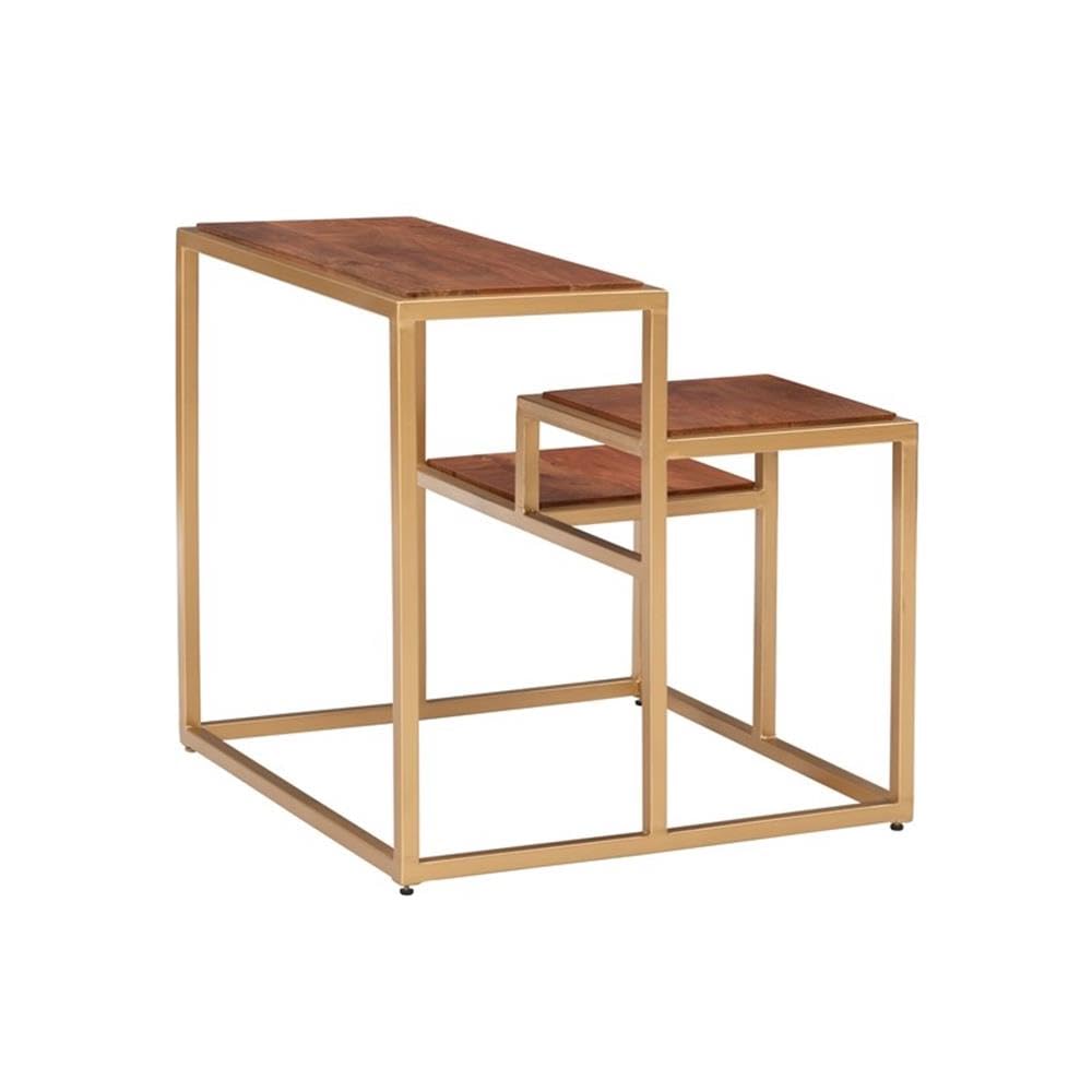 Linon Elijah 3-Tier Wood & Iron Side Table - Gold/Natural Finish | Perfect for Living Room, Bedroom, or Balcony Plant Stand | Multi-Purpose Storage Shelf for Home Decor