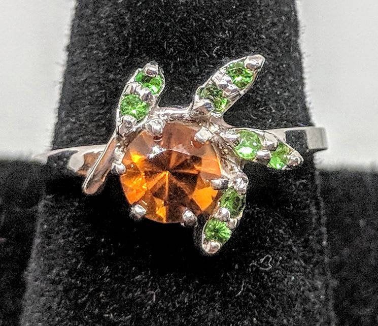 Handmade Solid Sterling Silver or 14K Gold Plated Citrine Garnet Flower Cluster Ring with Tsavorite Garnet Accents - Perfect for Weddings, Anniversaries & Gift Giving
