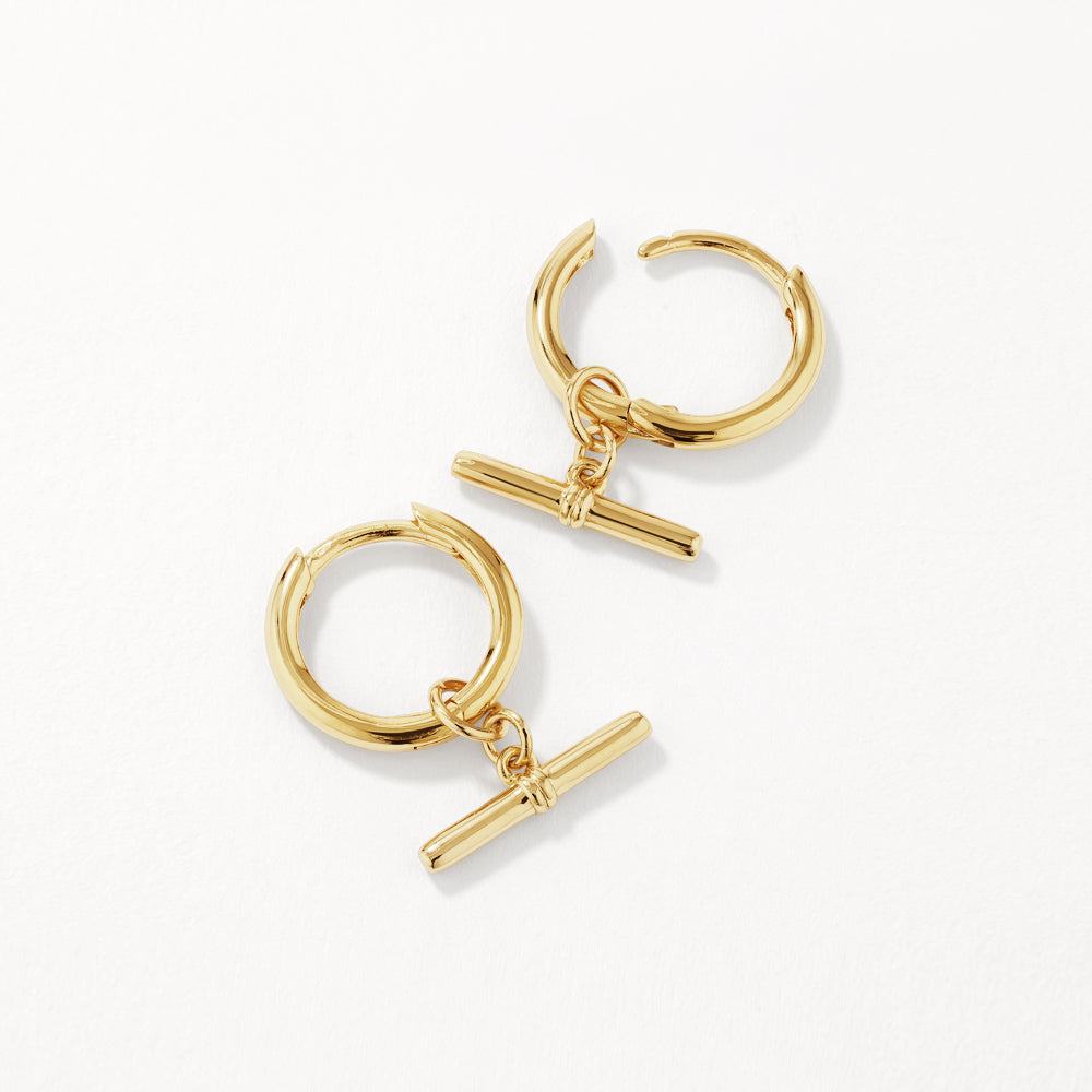 Gold T Bar Drop Charm Huggie Earrings - Elegant & Dainty Jewelry for Everyday Wear & Special Occasions